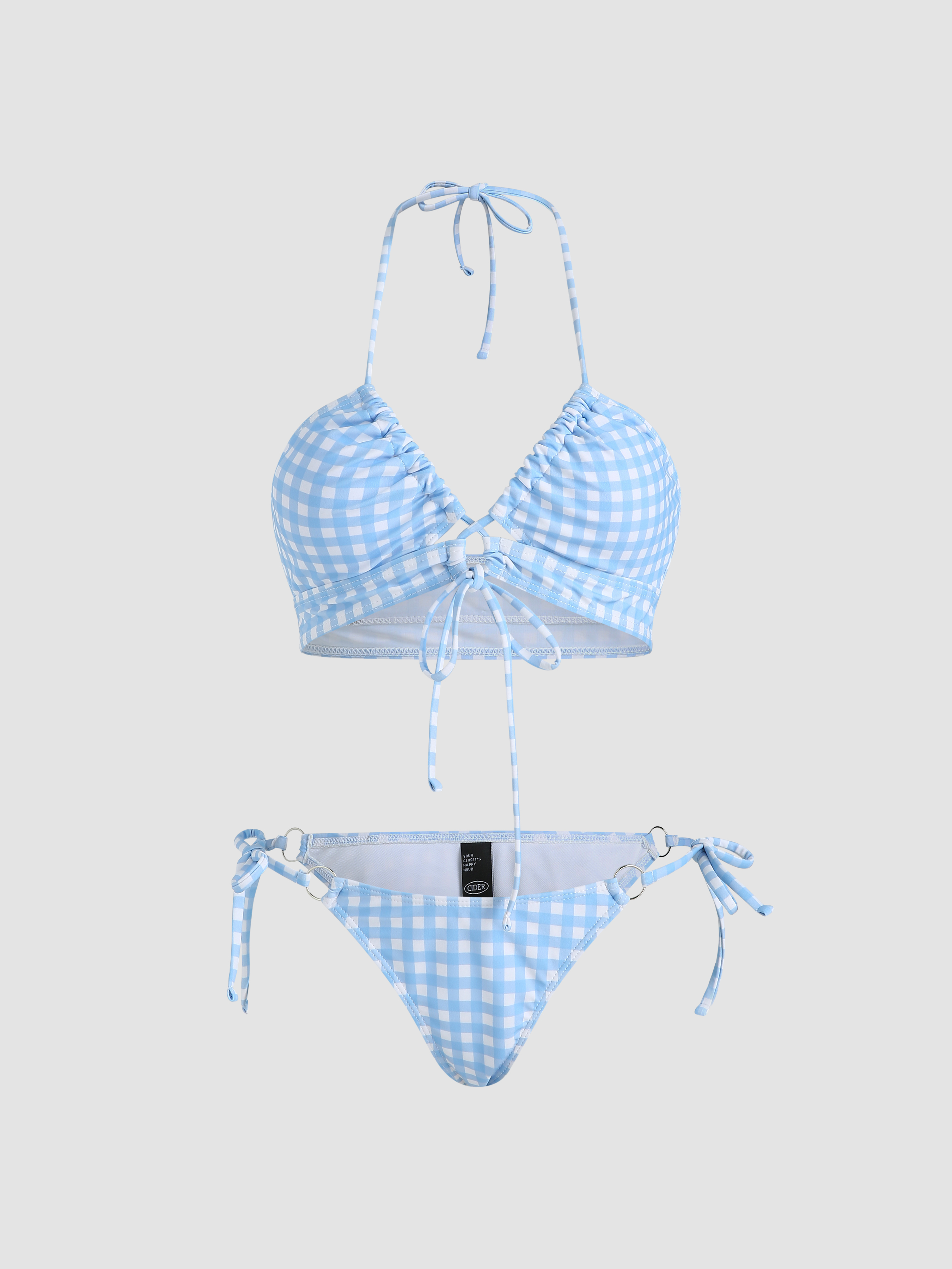 Plaid Halter Neckline Bikini Set Cider