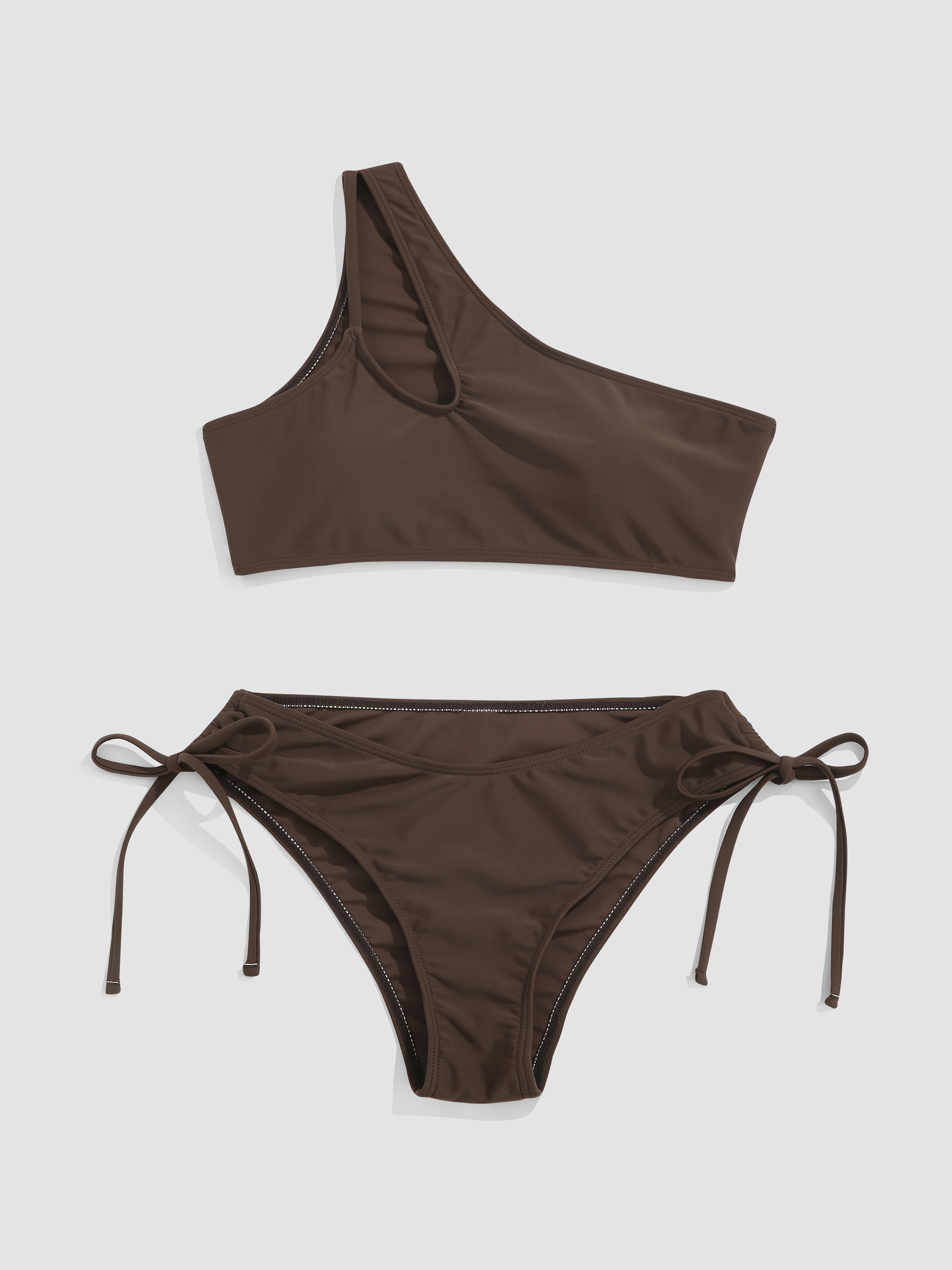 One Shoulder Solid Bikini Set Cider