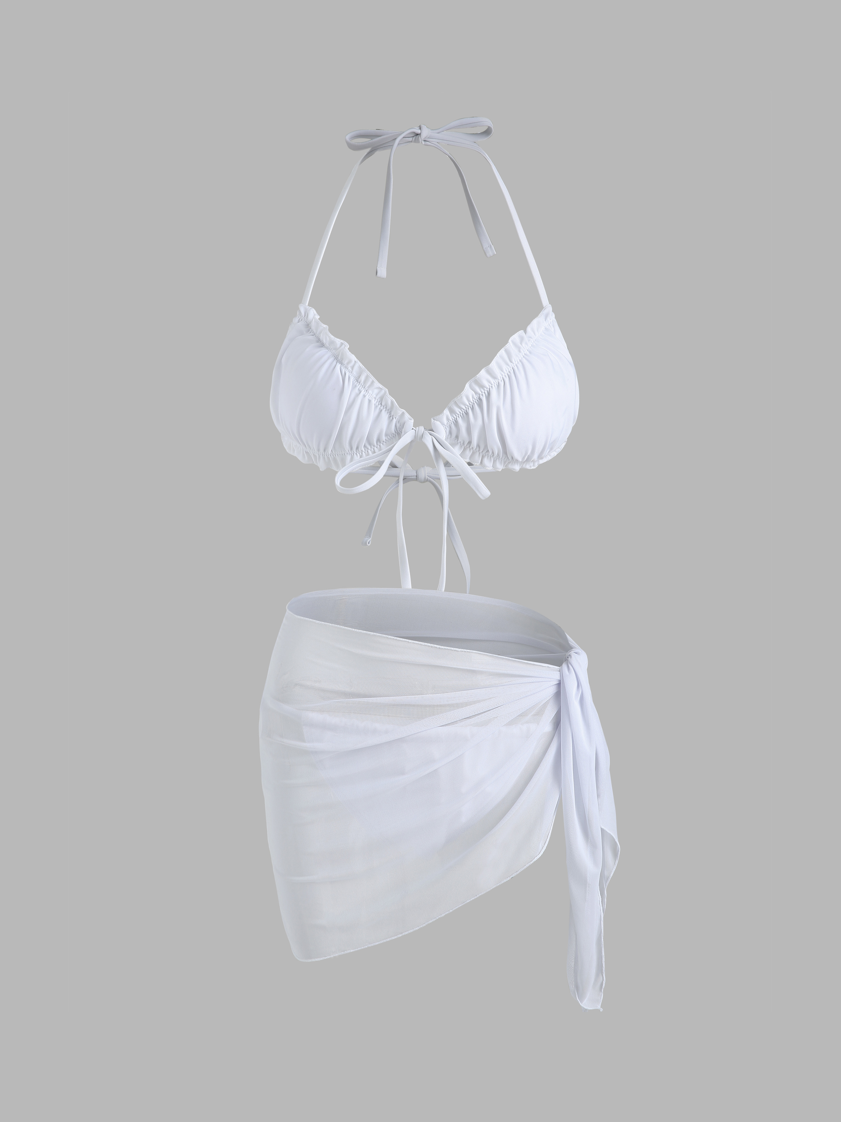 Ruffle Knotted Bikini Set Sarong Cider