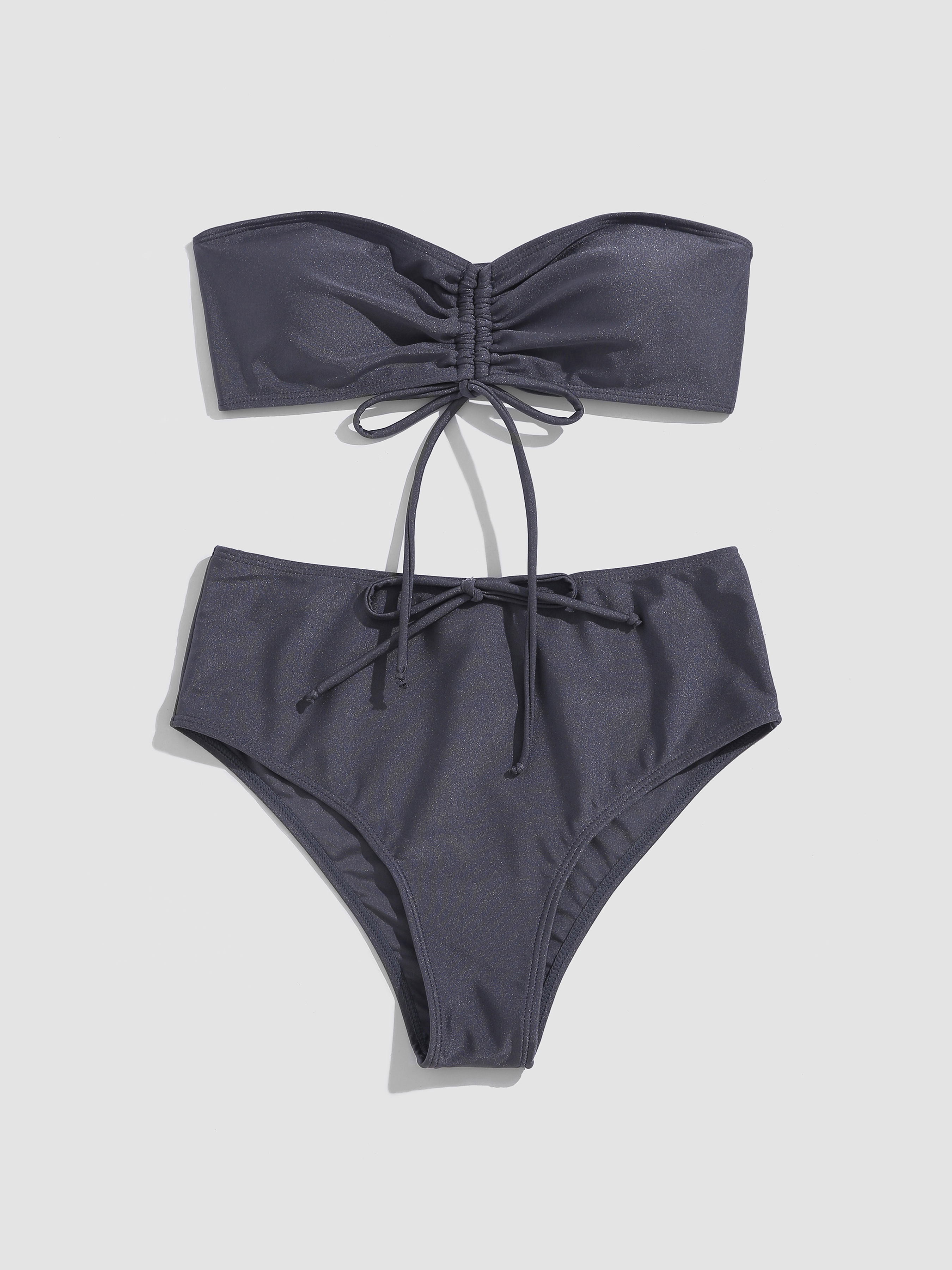 Solid Ruched Bikini Set Cider