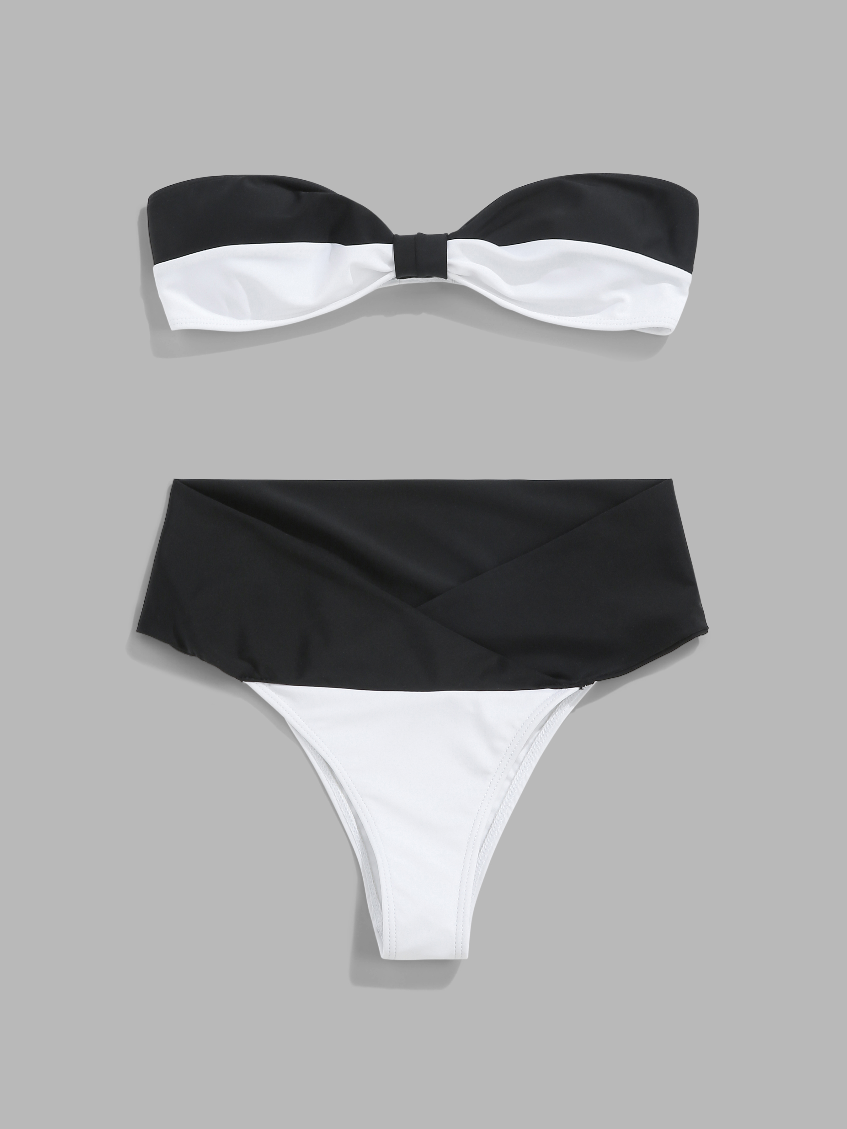 Two Tone Knotted Bandeau Bikini Set Cider