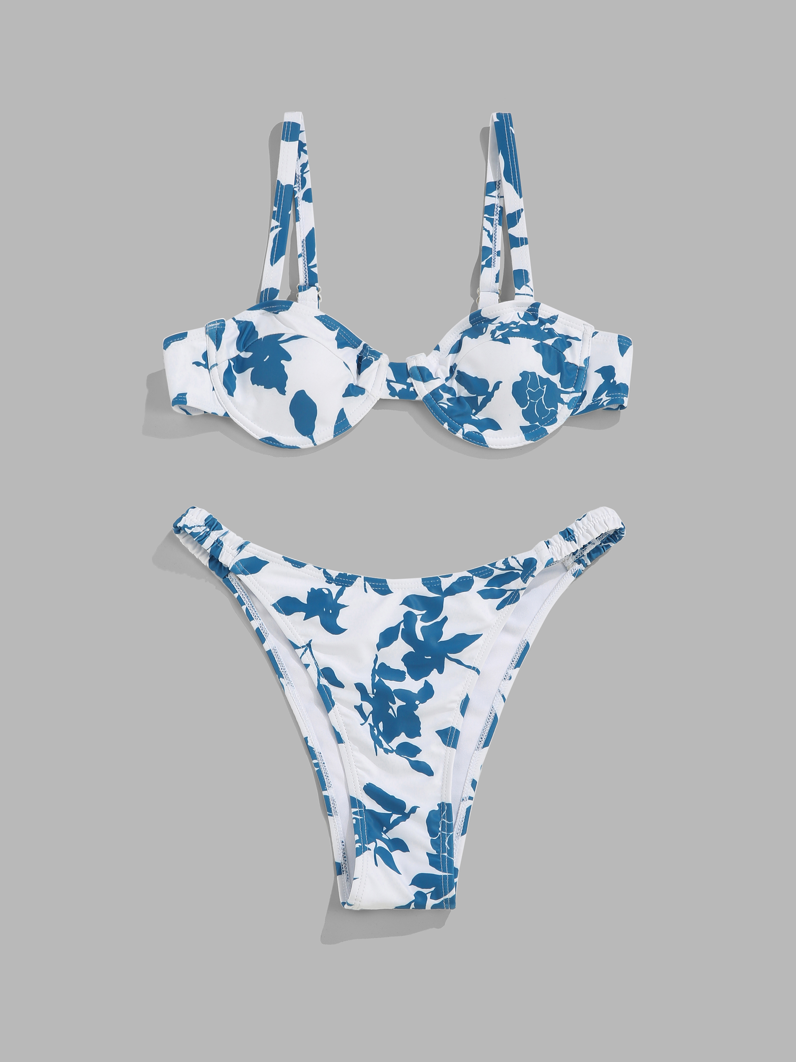 Leaves Print Underwire Bikini Set Cider