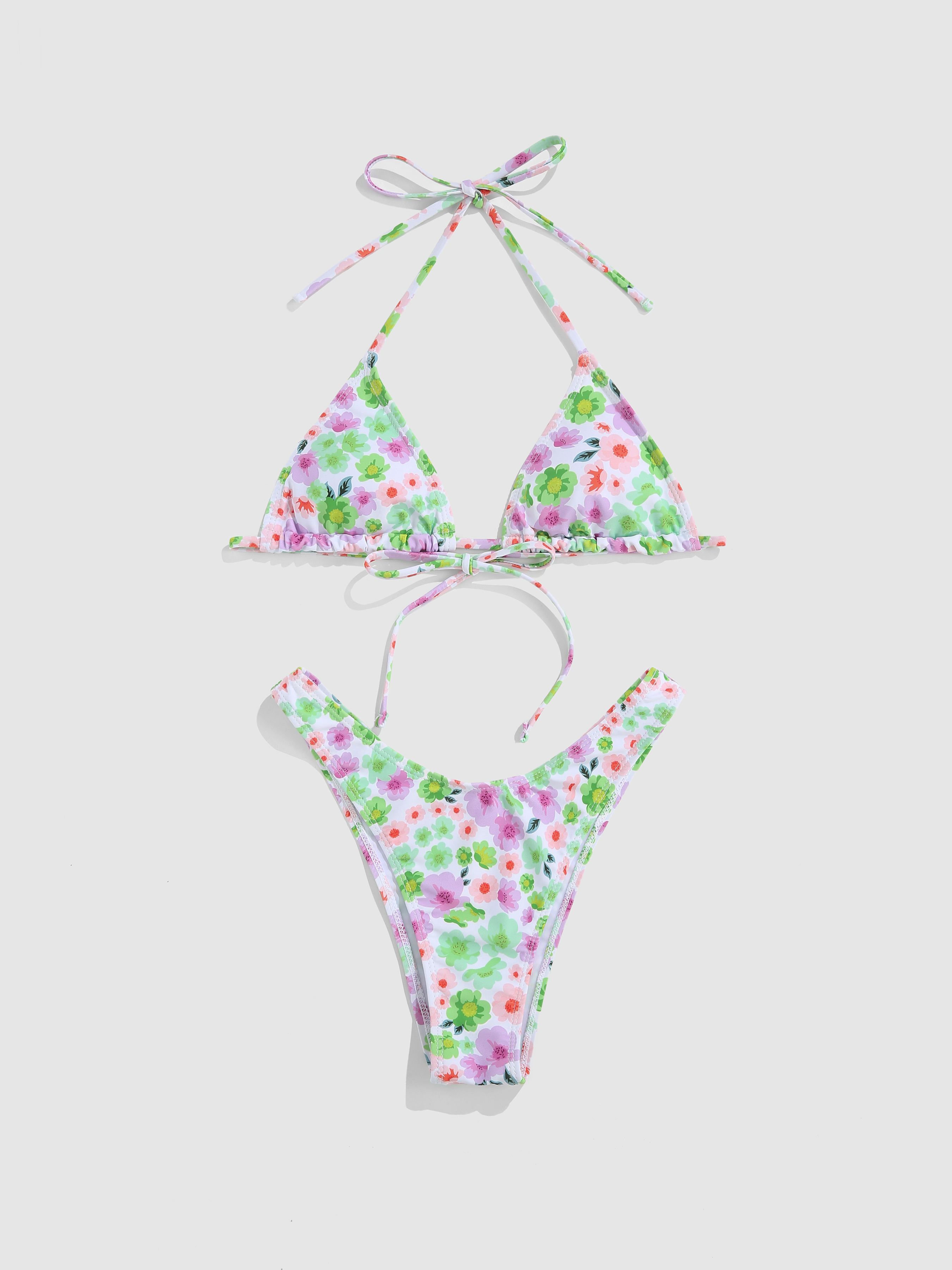 Conjunto De Bikini Halter Triangular Con Estampado Floral Cider