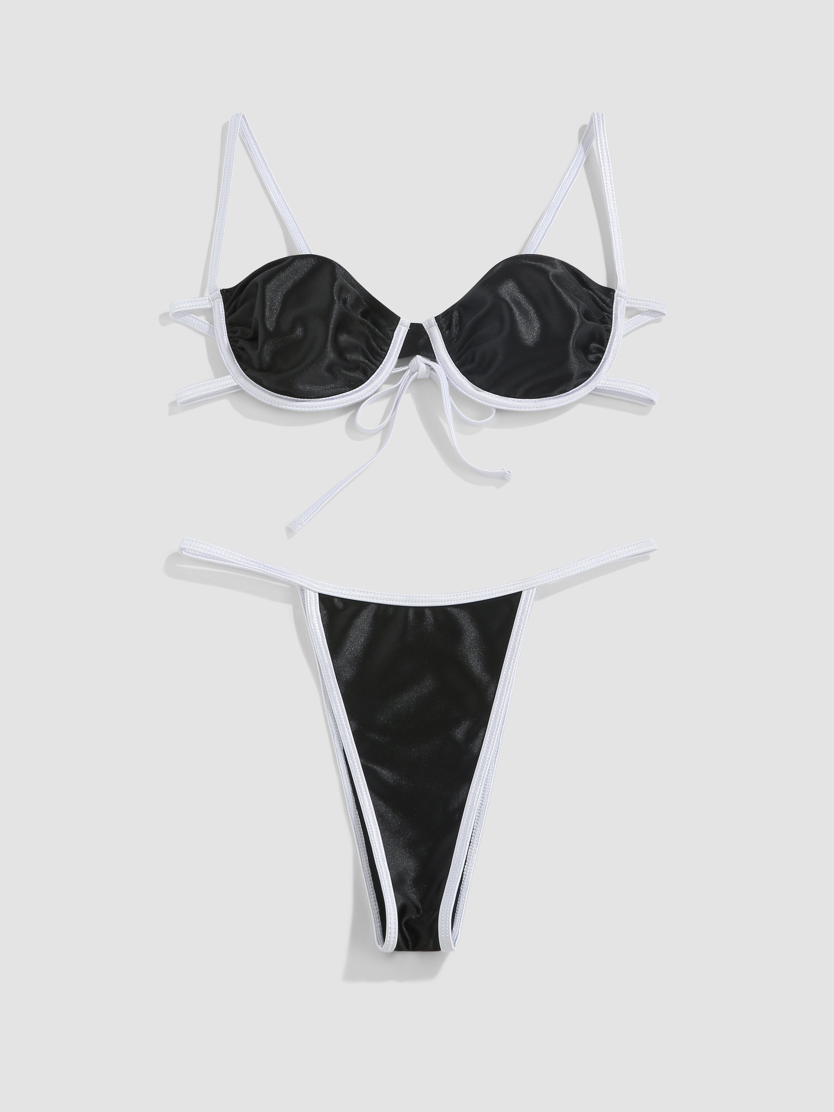 Contrasting Trim Underwire Bikini Swimsuit Cider