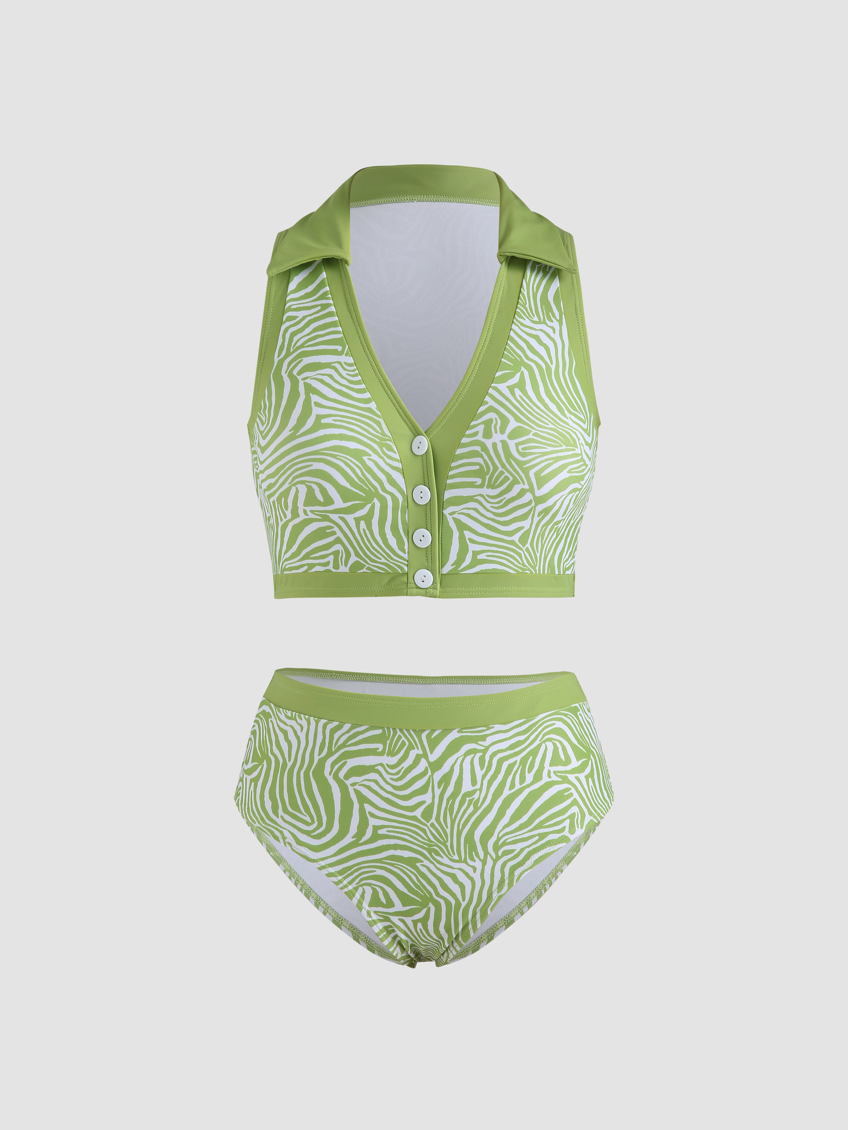 Sage Swirl Halter Bikini Set Cider