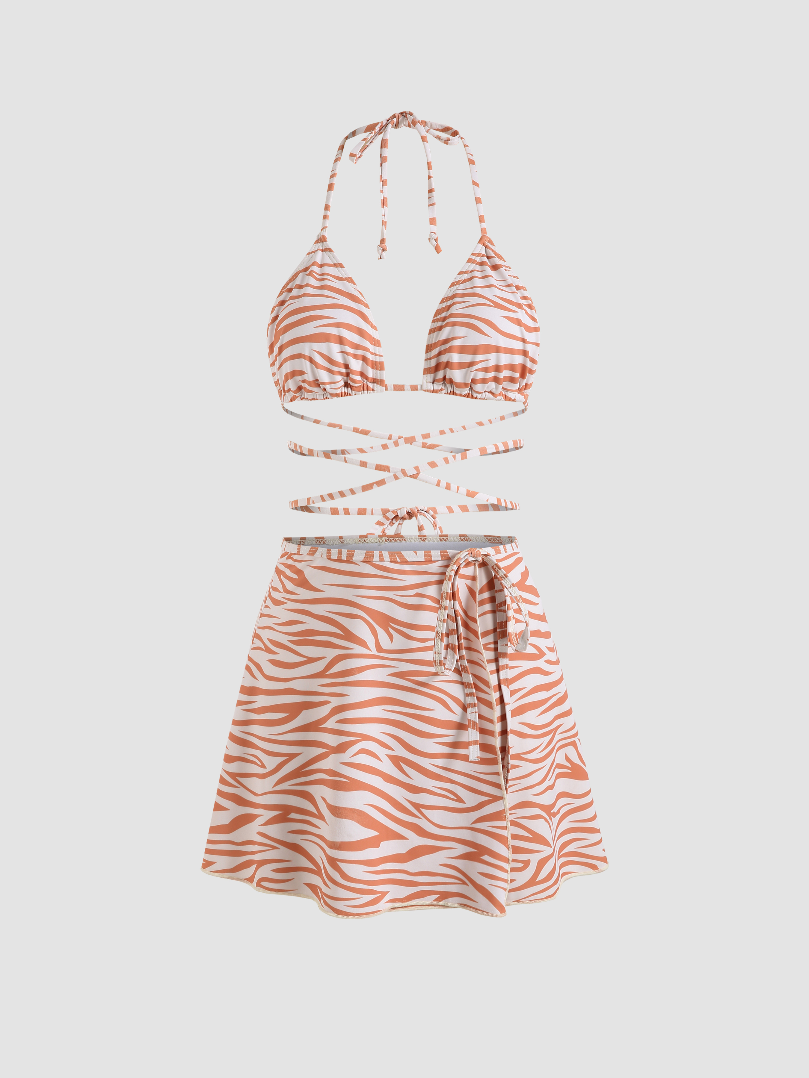 Zebra Print Strappy Bikini Set With Skirt Cider