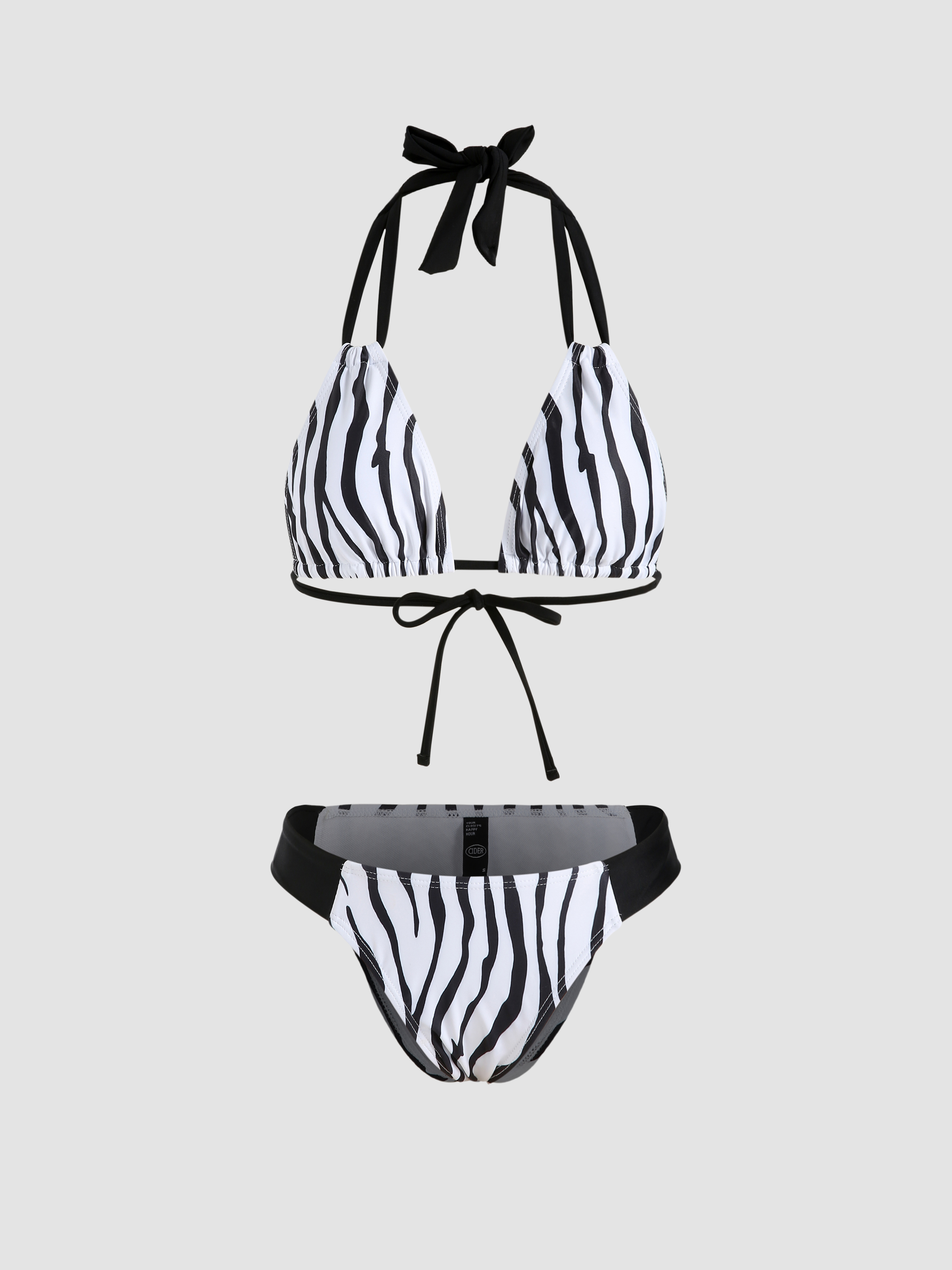 Zebra Stripe Triangle Halter Bikini Set Cider