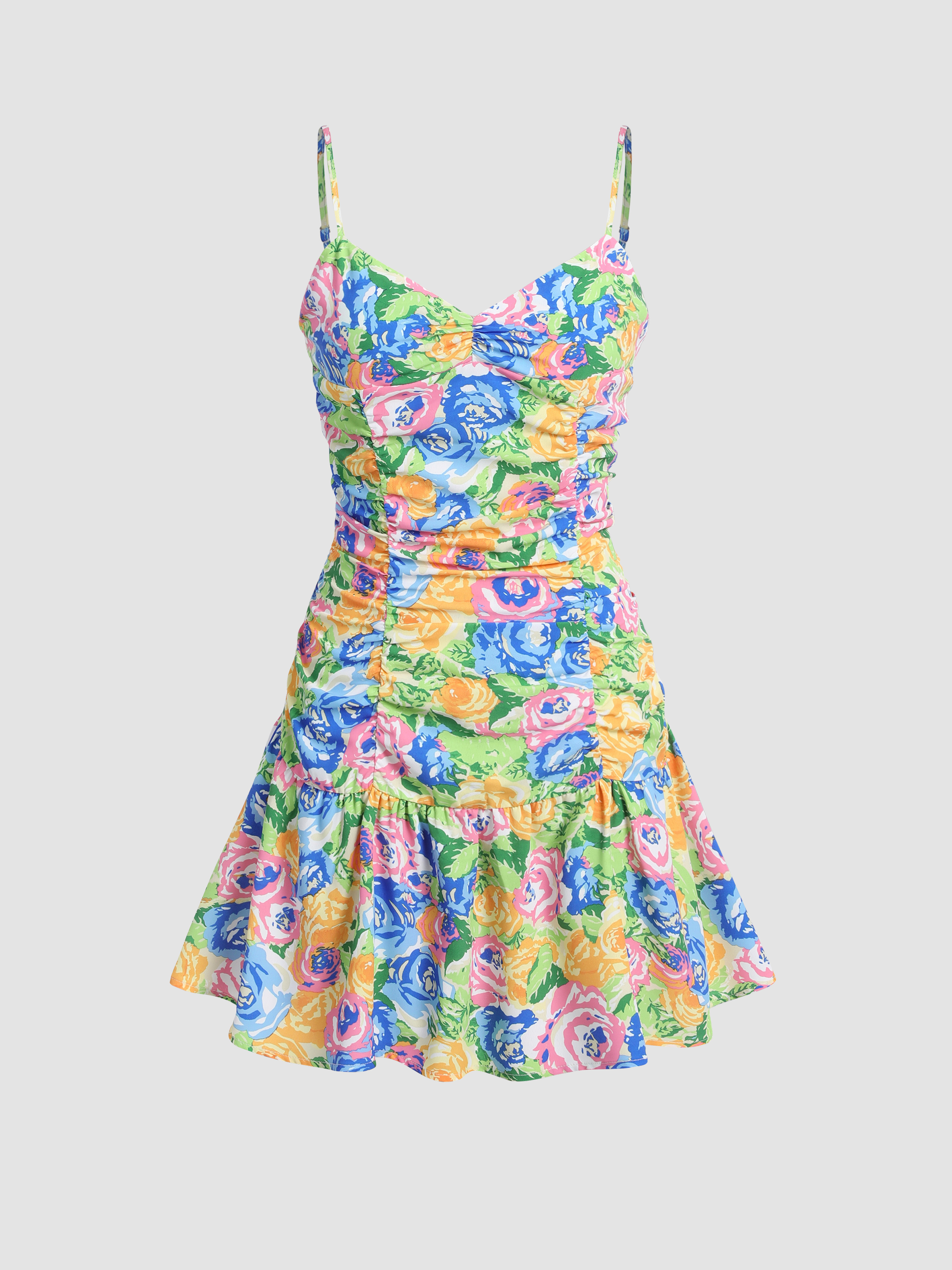 Floral Print Ruched Mini Dress Cider