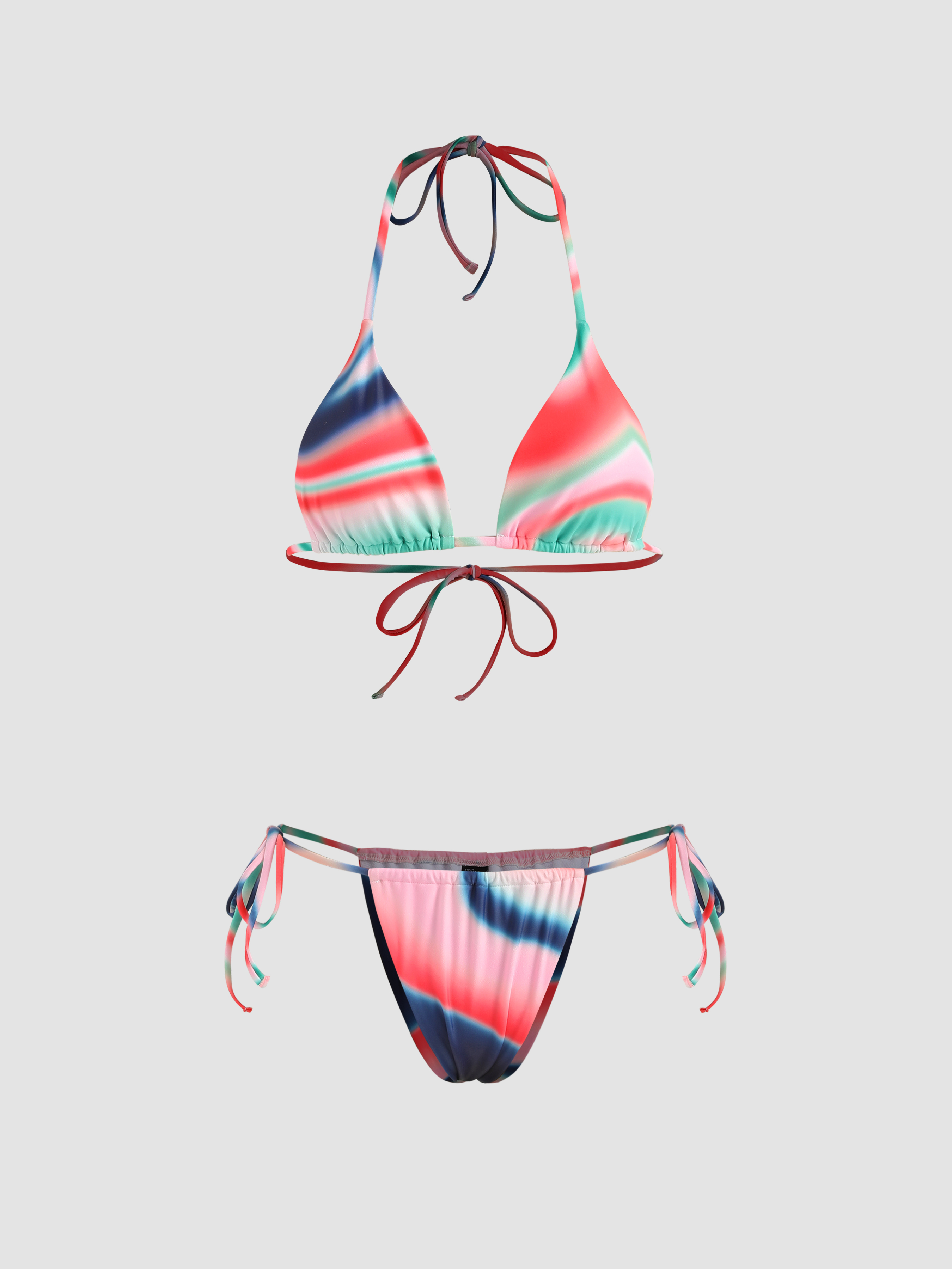 Colorful Wave Triangle Tie Side Bikini Set Cider