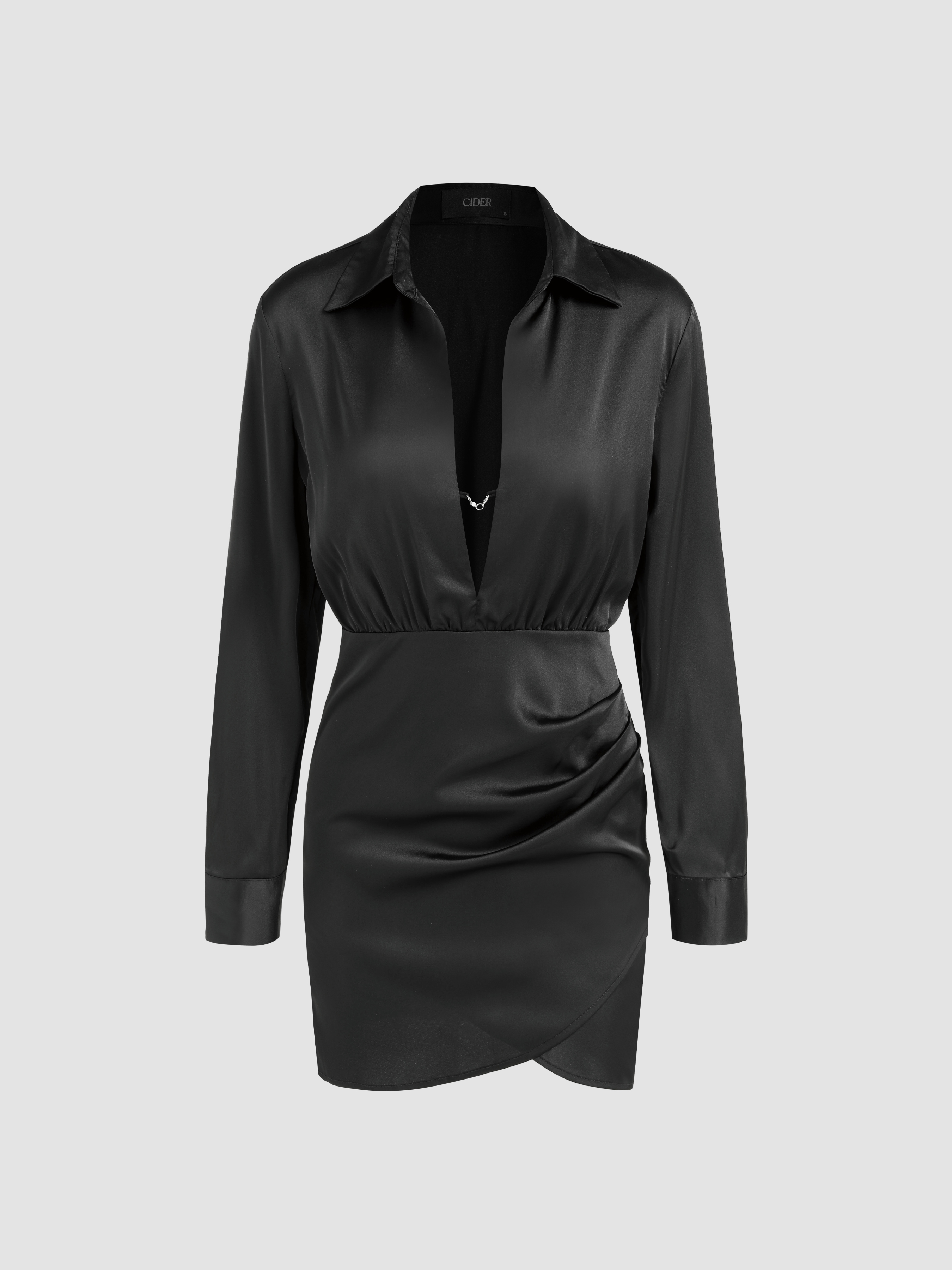 Deep V Ruched Solid Mini Dress For Party Clubbing Exhibition