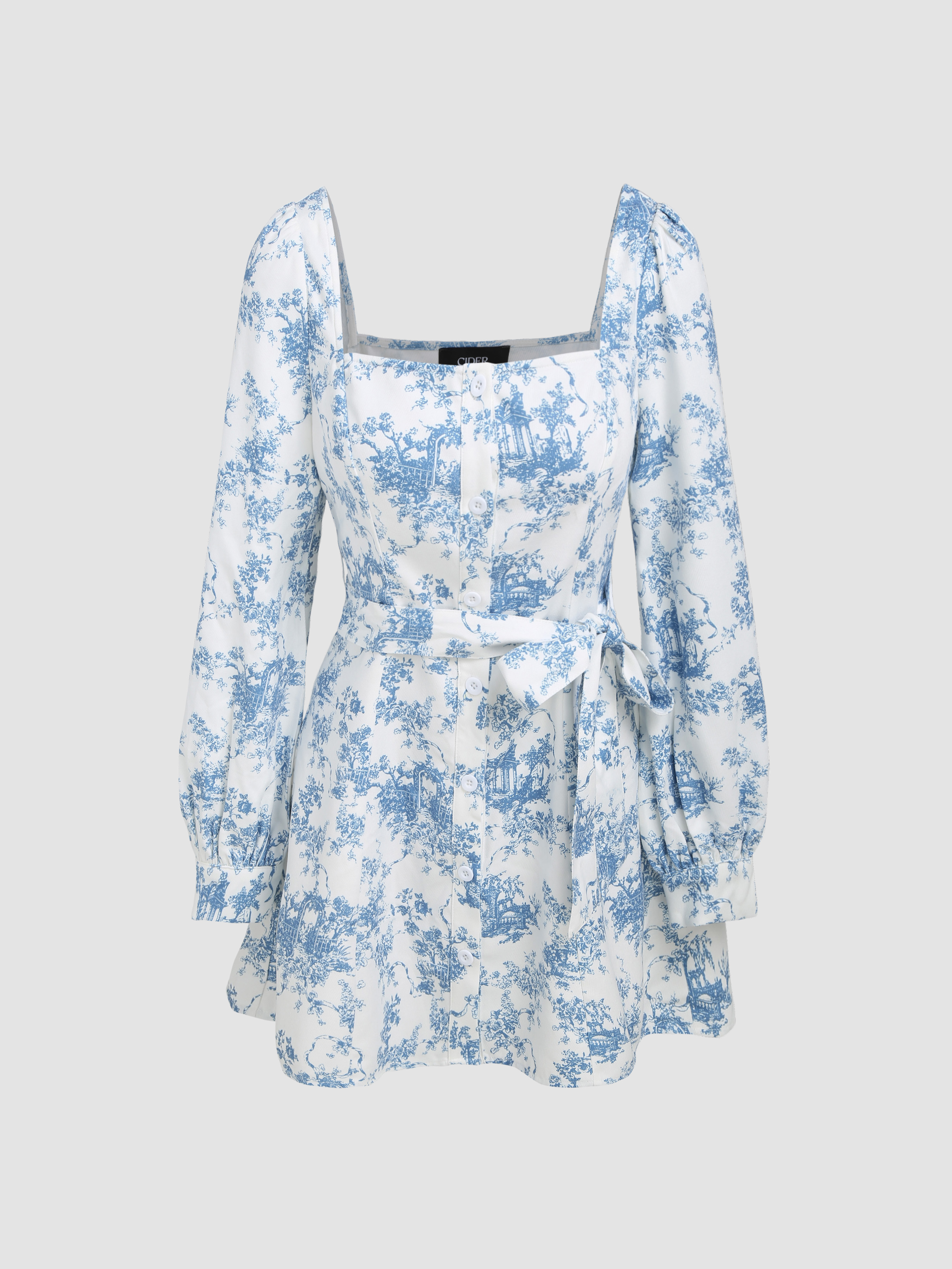 Toile De Jouy Button Up Tie Dress Cider