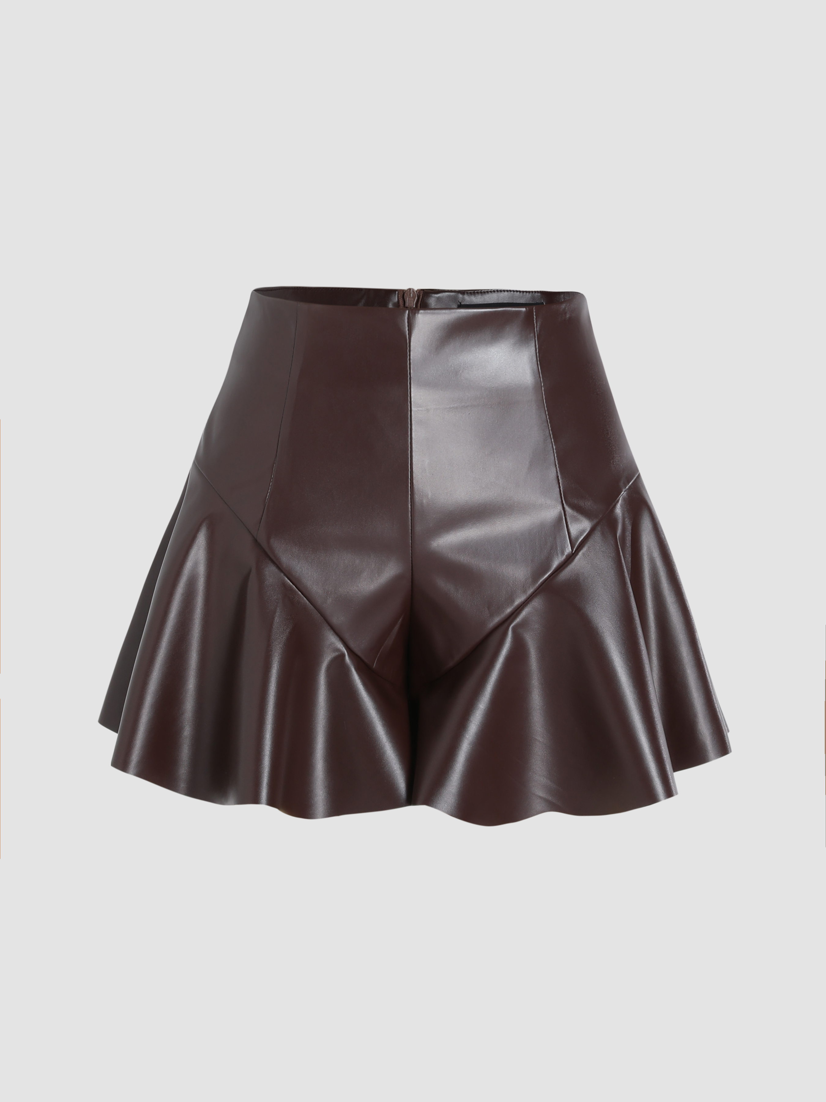 Pu Solid Pleated Mini Skirt Cider