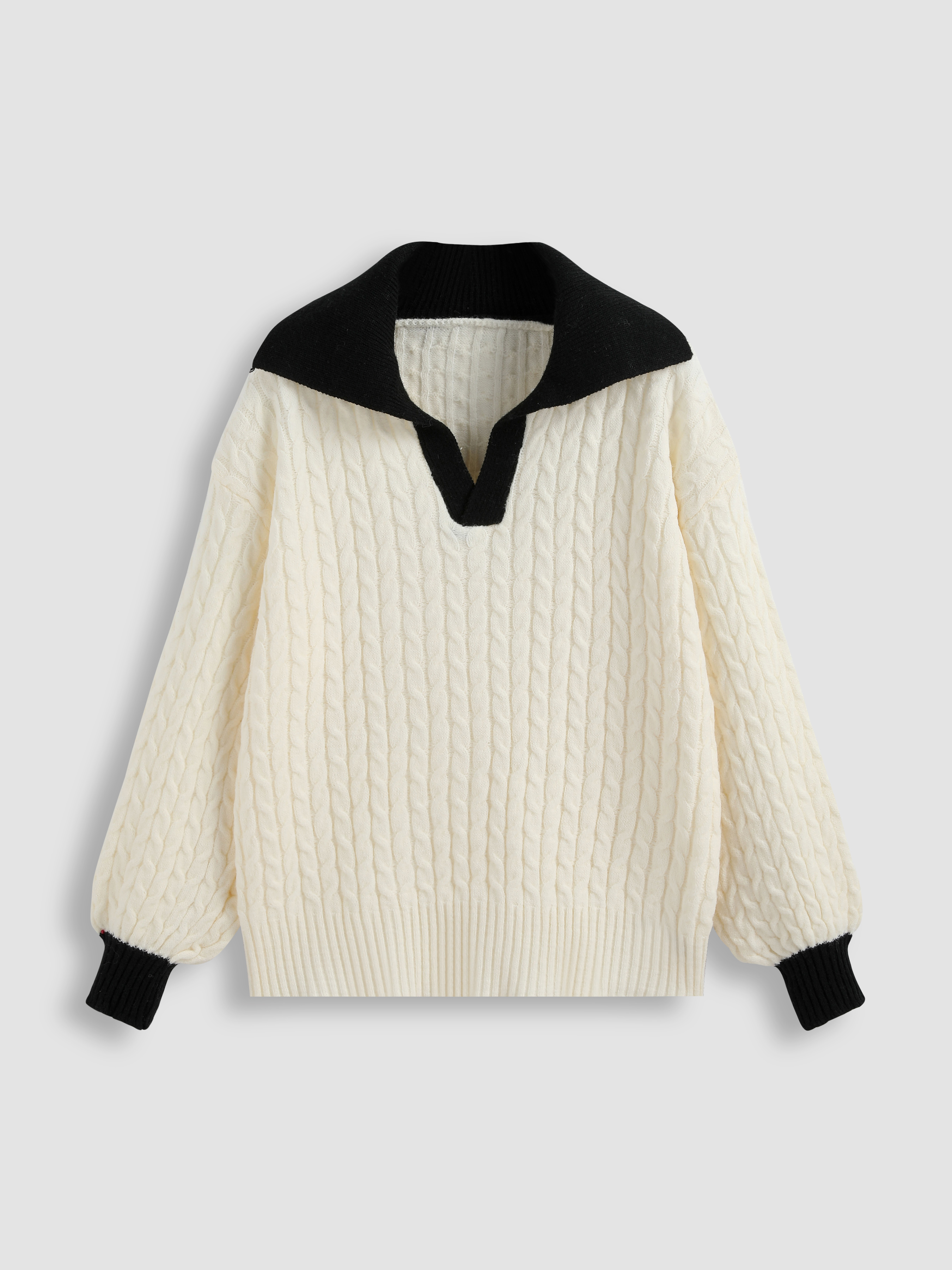 Texture Collar Contrasting Cable Knit Sweater Cider