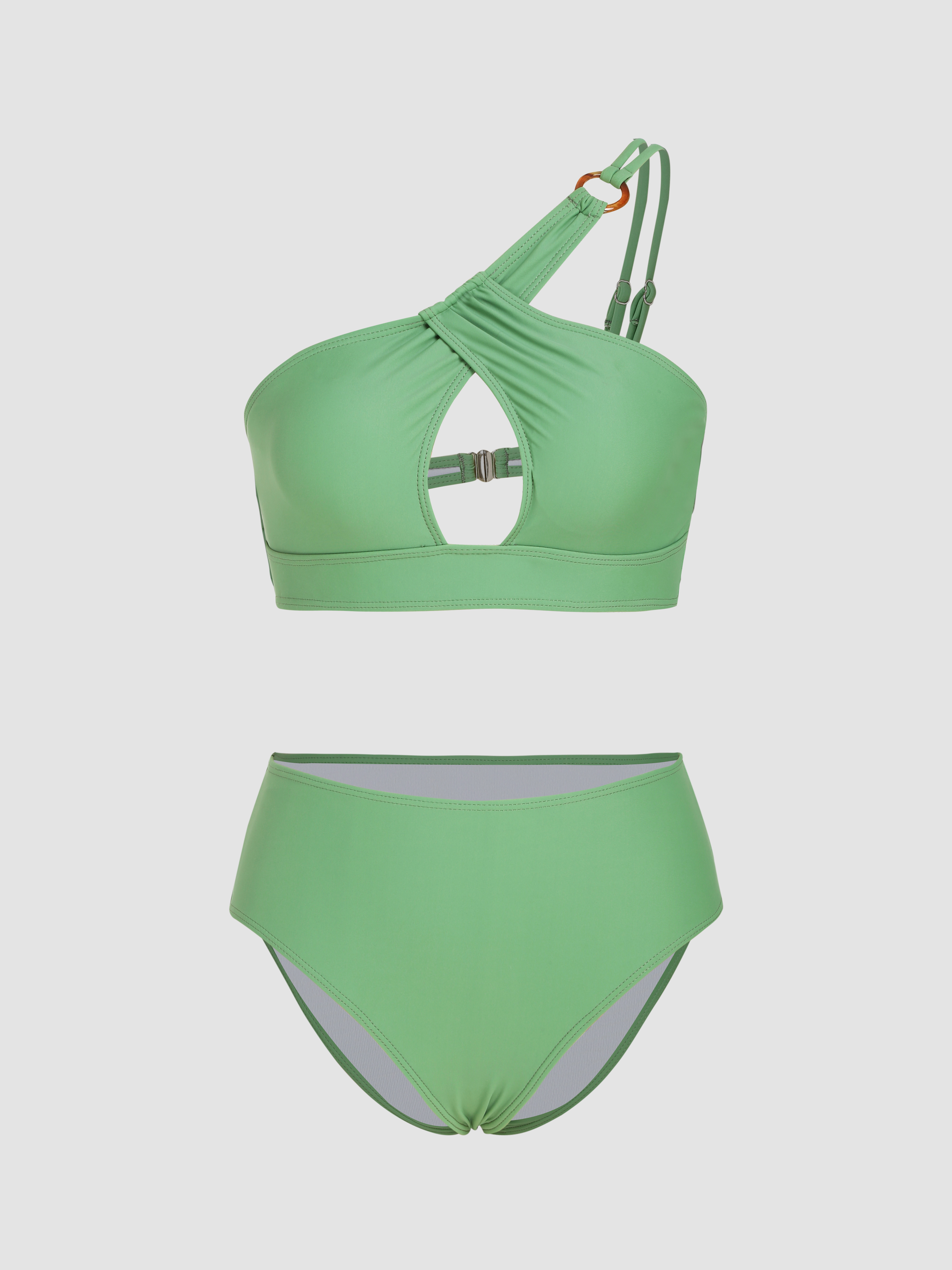 Solid Cut Out Asymmetrical Bikini Swimsuit Cider