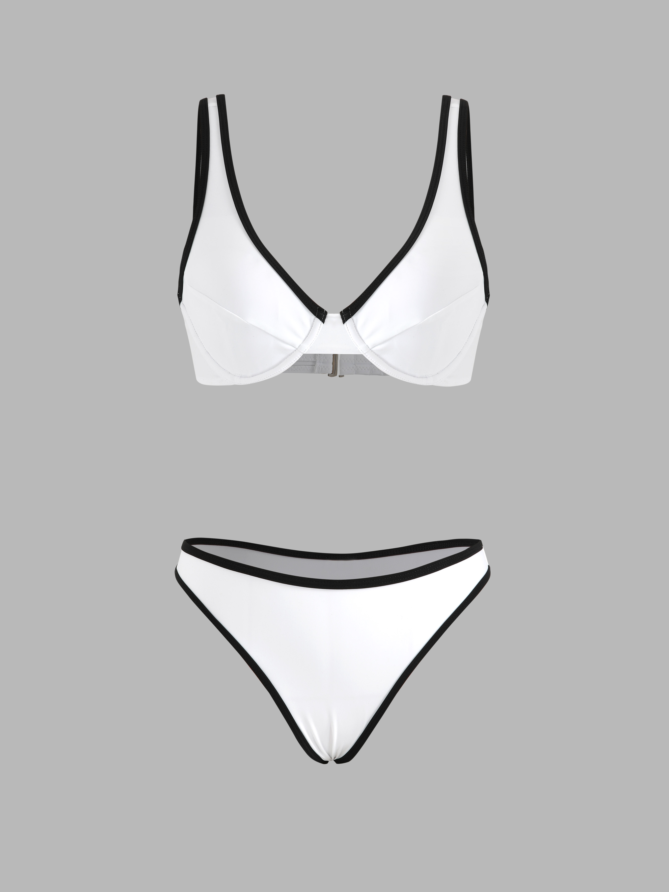 Contrasting Binding Underwire Bikini Swimsuit Cider