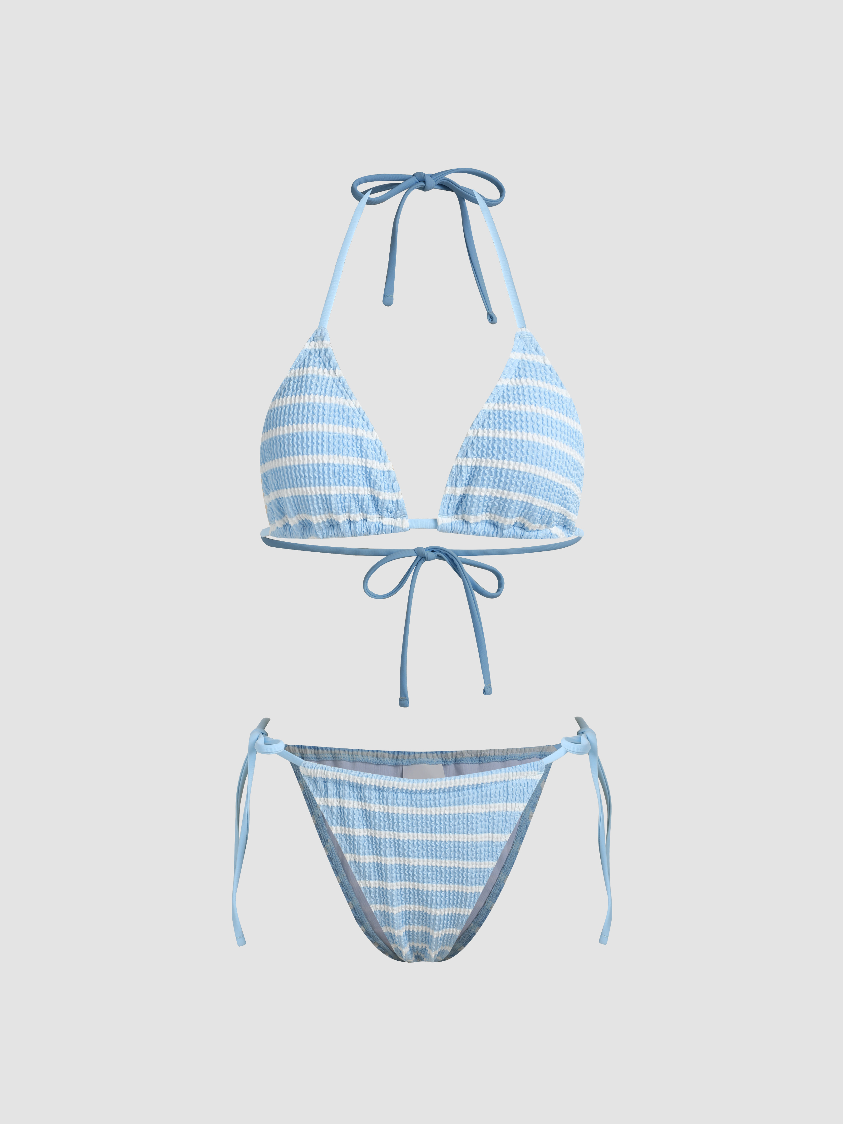 Stripe Halter Triangle Bikini Swimsuit For Vacation Swimming Pool Beach