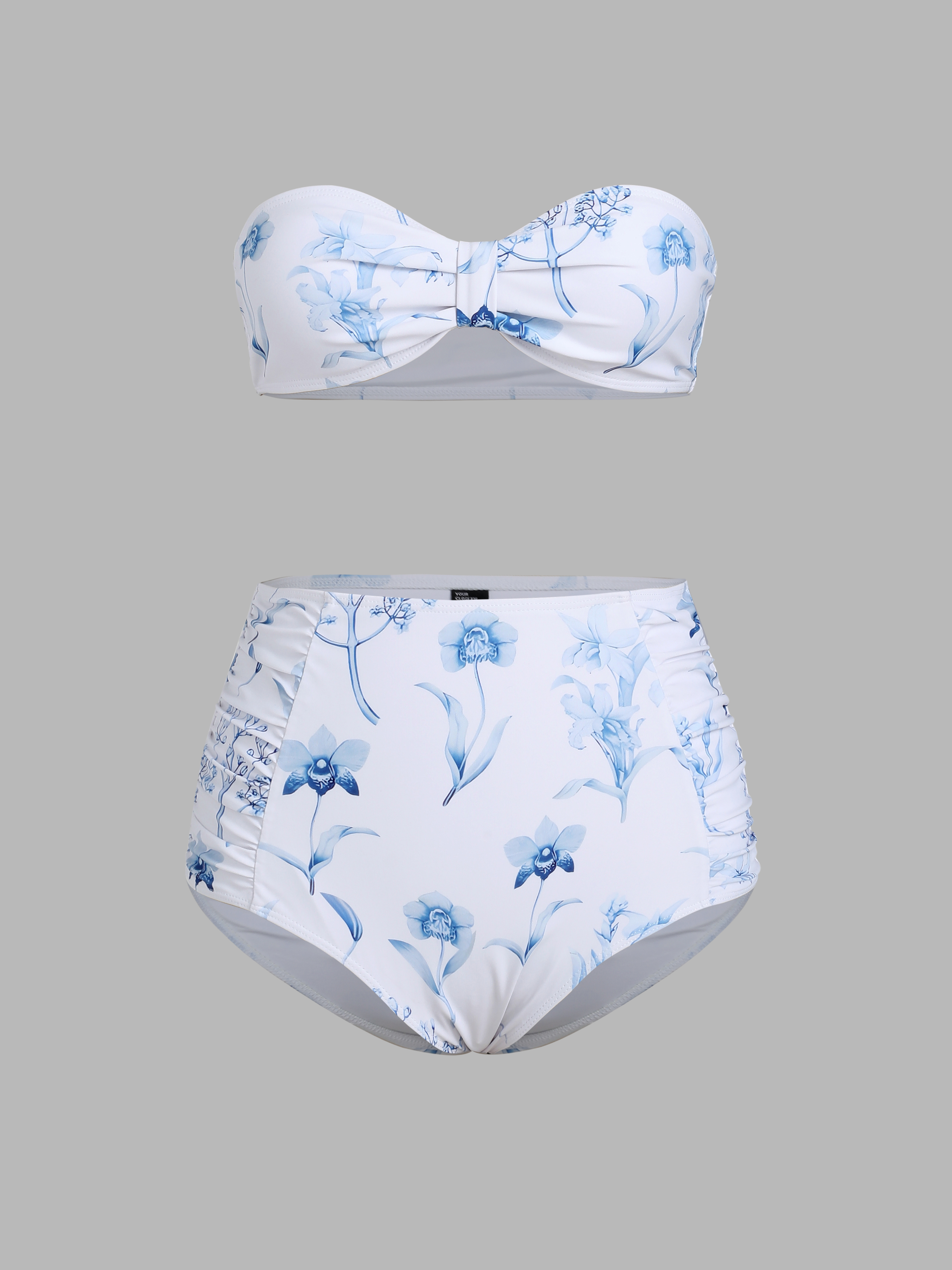 Floral Bandeau High Waist Bikini Swimsuit Cider