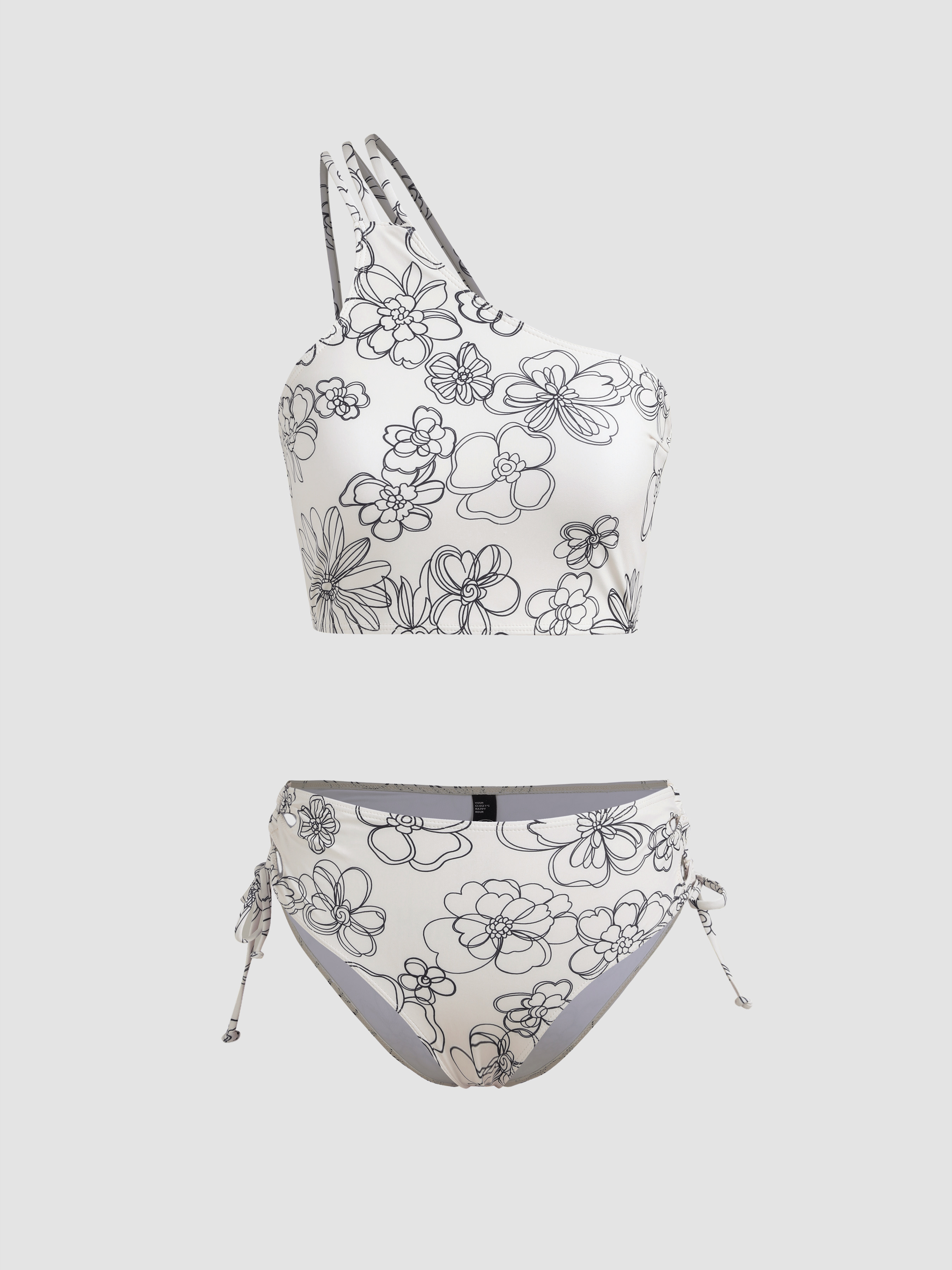 Floral Asymmetrical Drawstring Bikini Swimsuit Cider