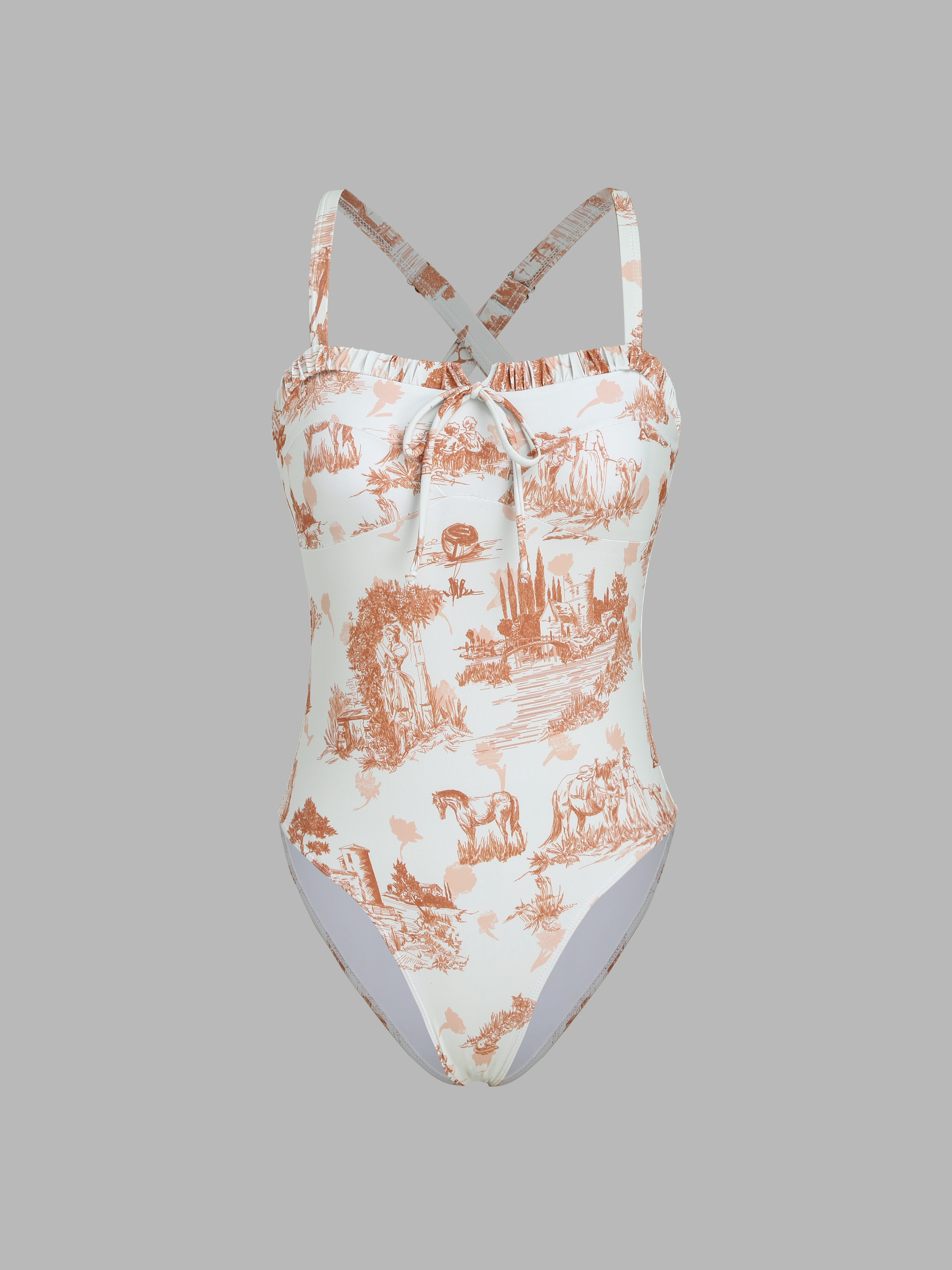 Maillot de bain une pièce col carré toile de Jouy Cider