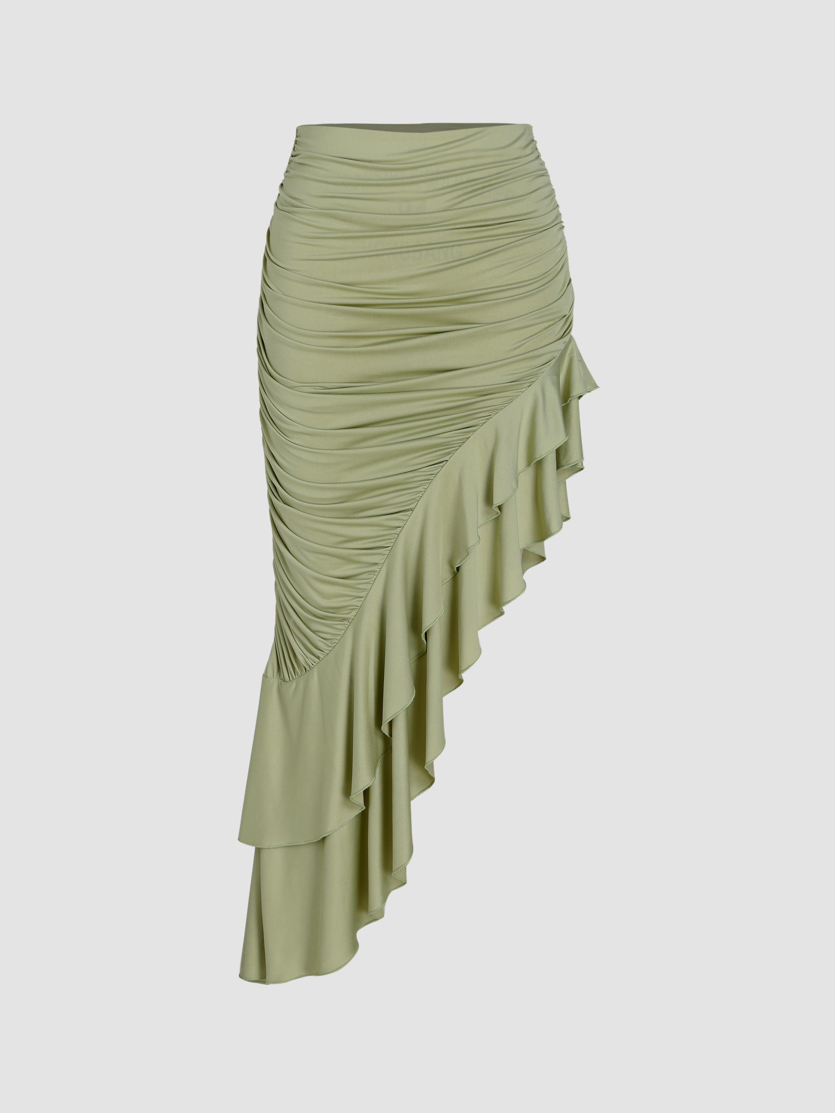 Solid Jersey Ruched Split Long Skirt Cider