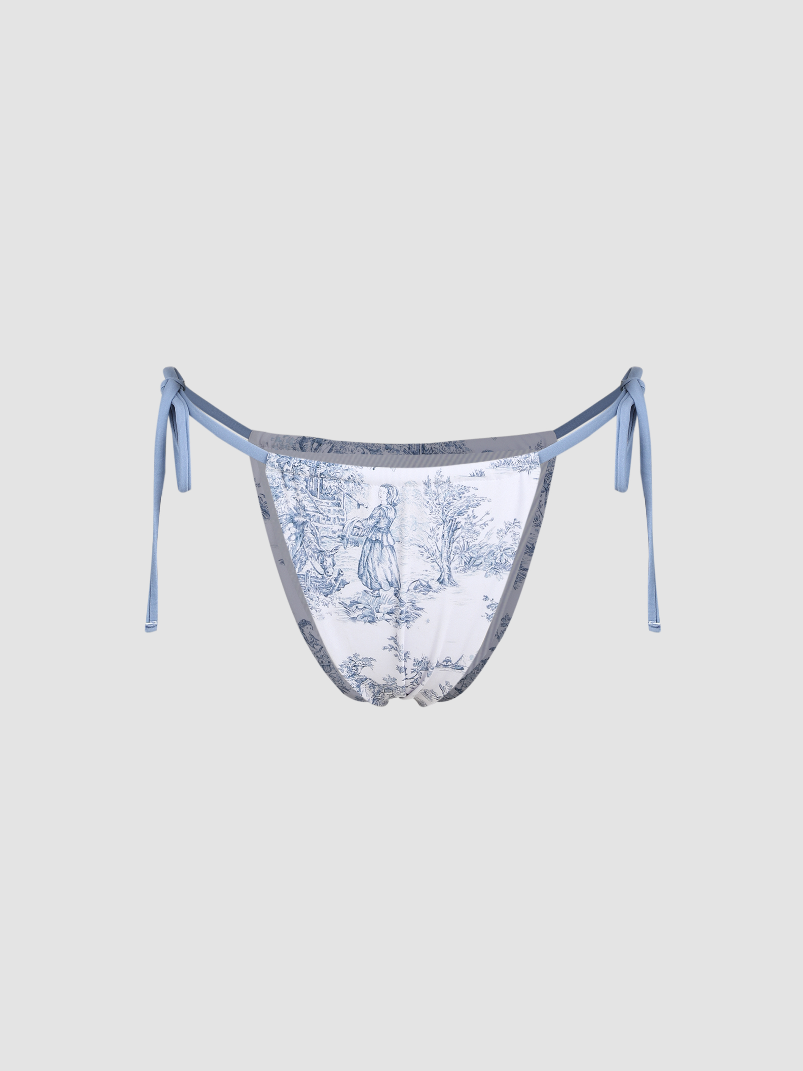 Toile De Jouy Tie Side Bikini Bottom For Vacation Swimming Pool Beach