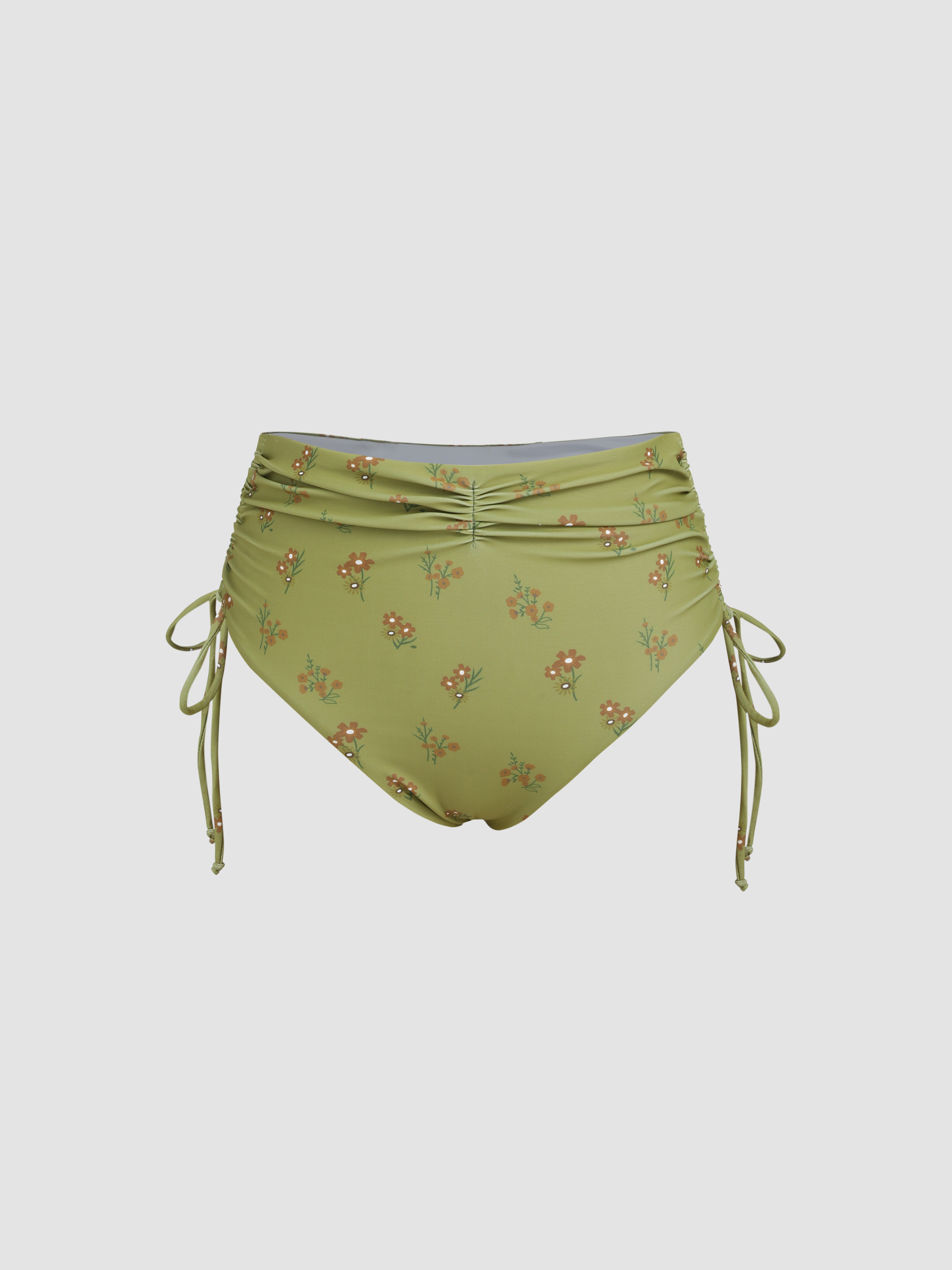 Floral Ruched Drawstring Bikini Bottom Cider