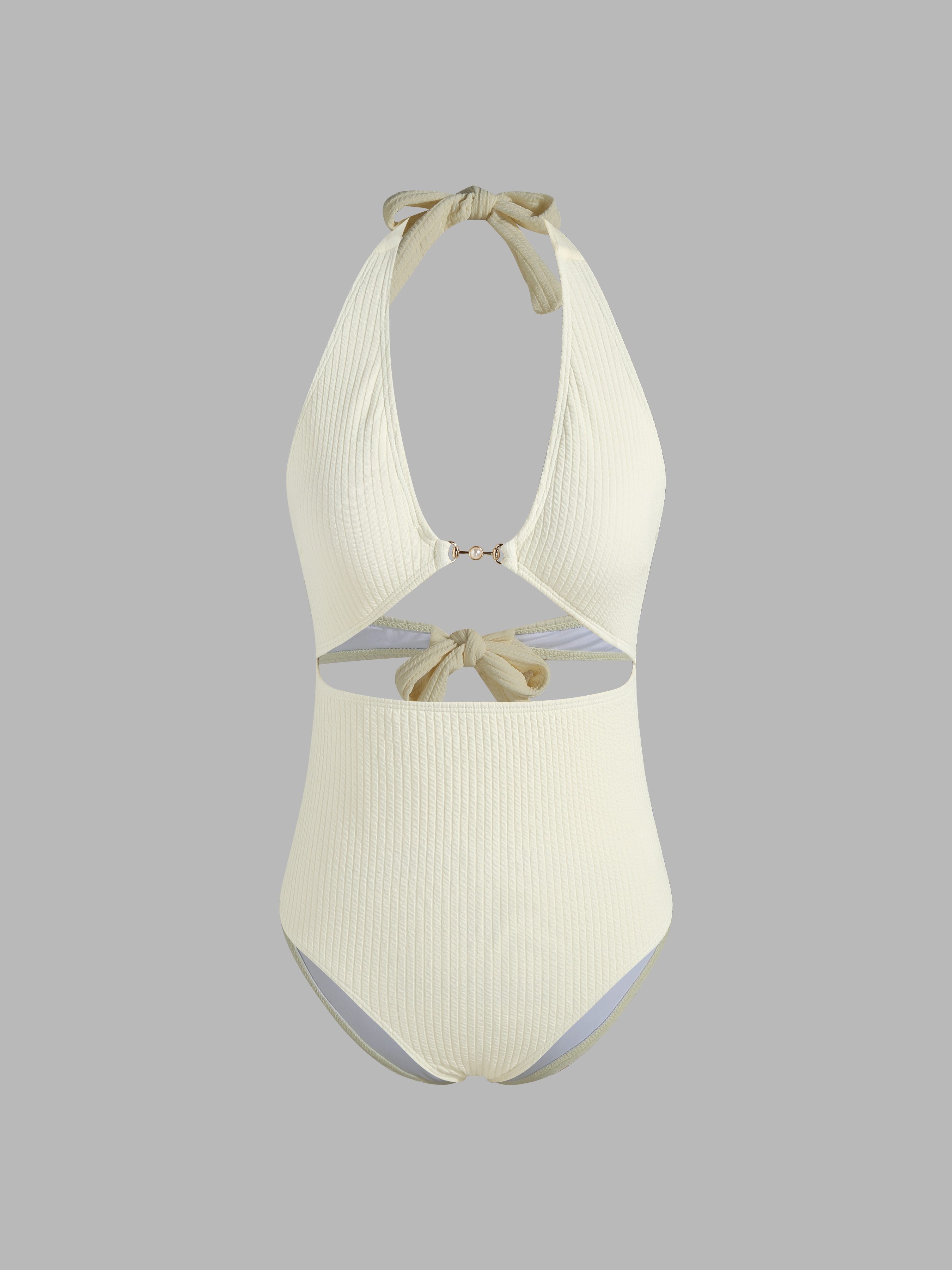 U Neckline Halter Cut Out One Piece Swimsuit For Vacation Swimming Pool