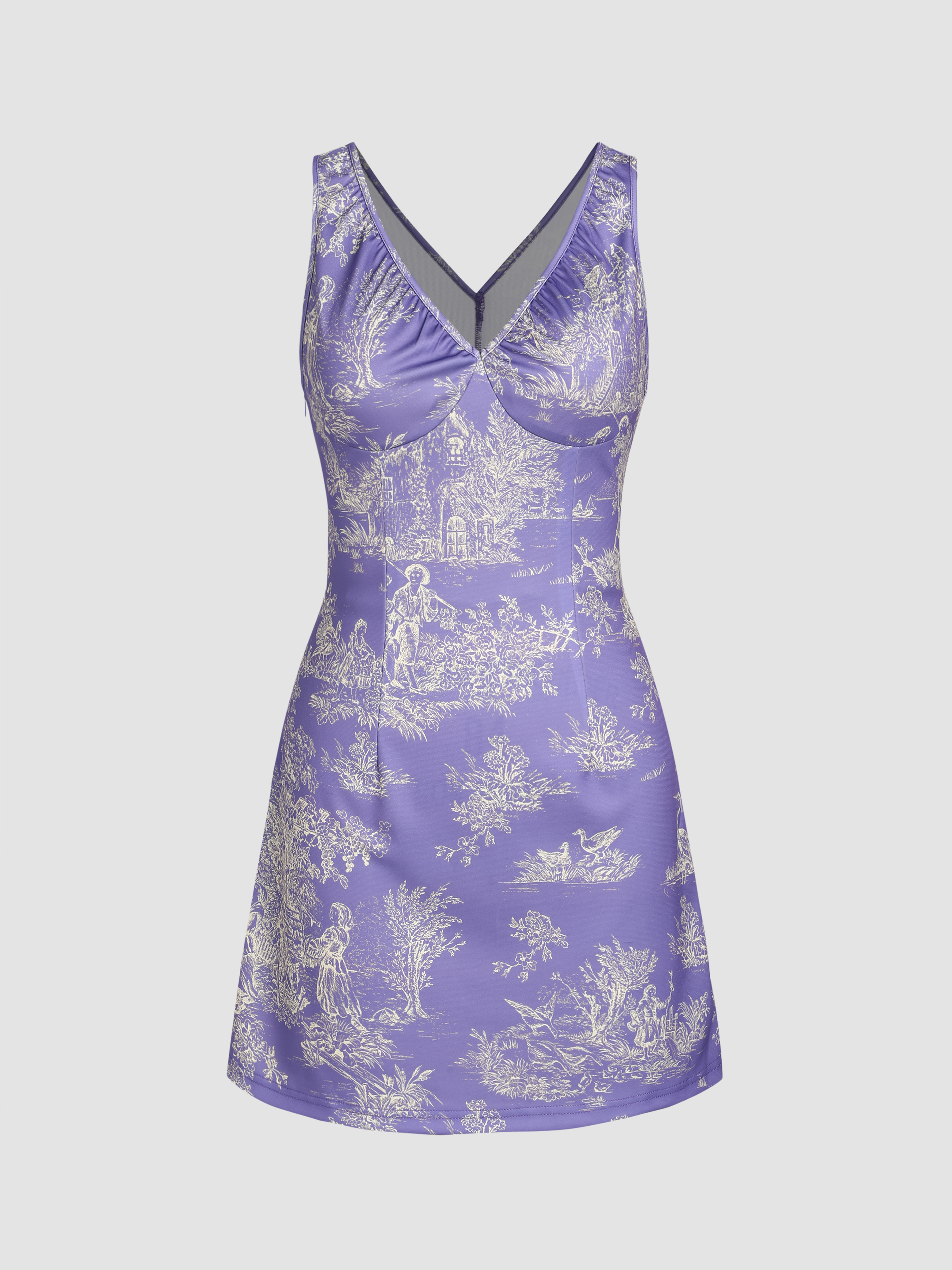 Jersey Toile De Jouy Tank Mini Dress Cider