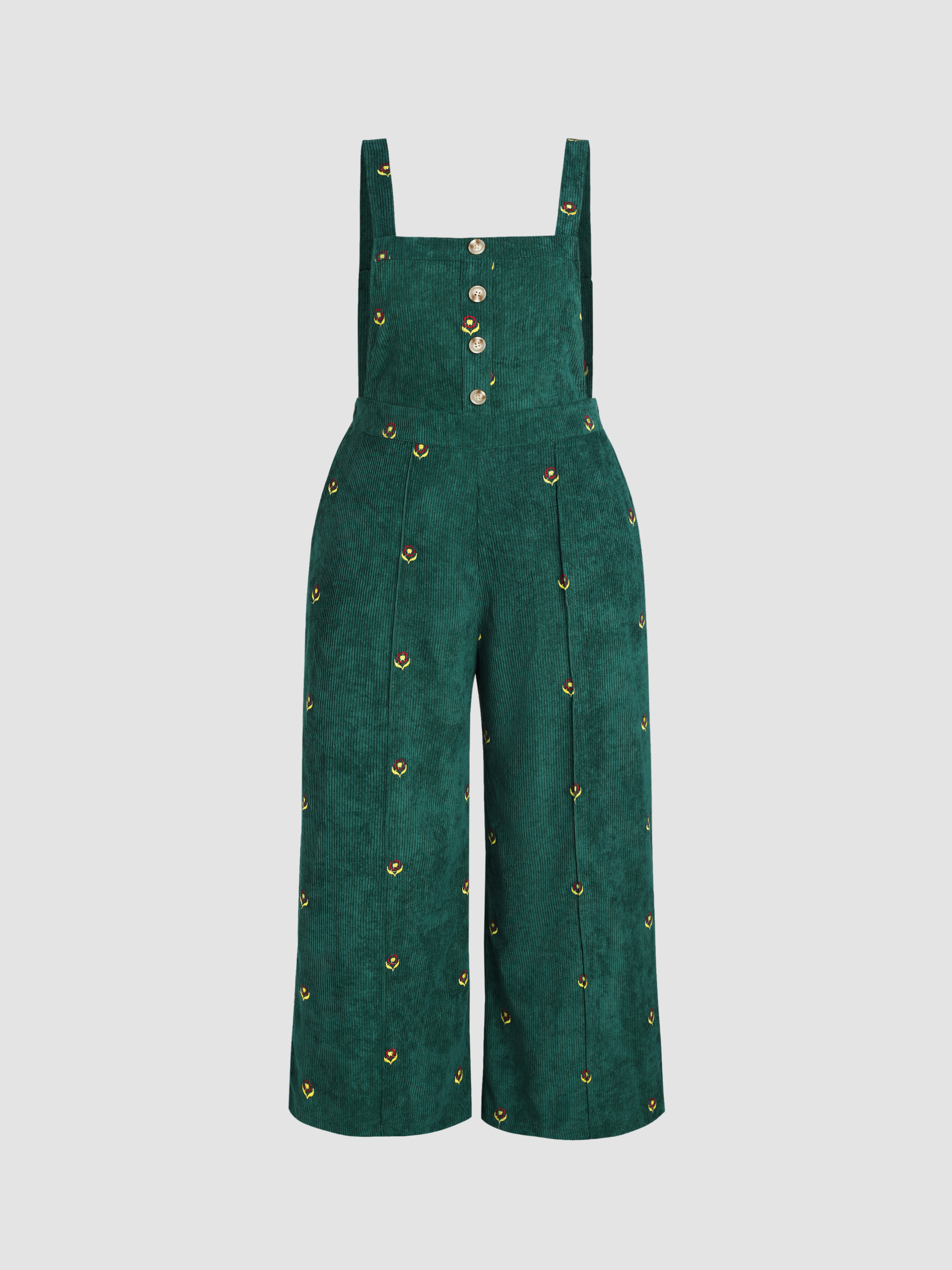 Corduroy Floral Embroidery Jumpsuit Curve Plus Cider