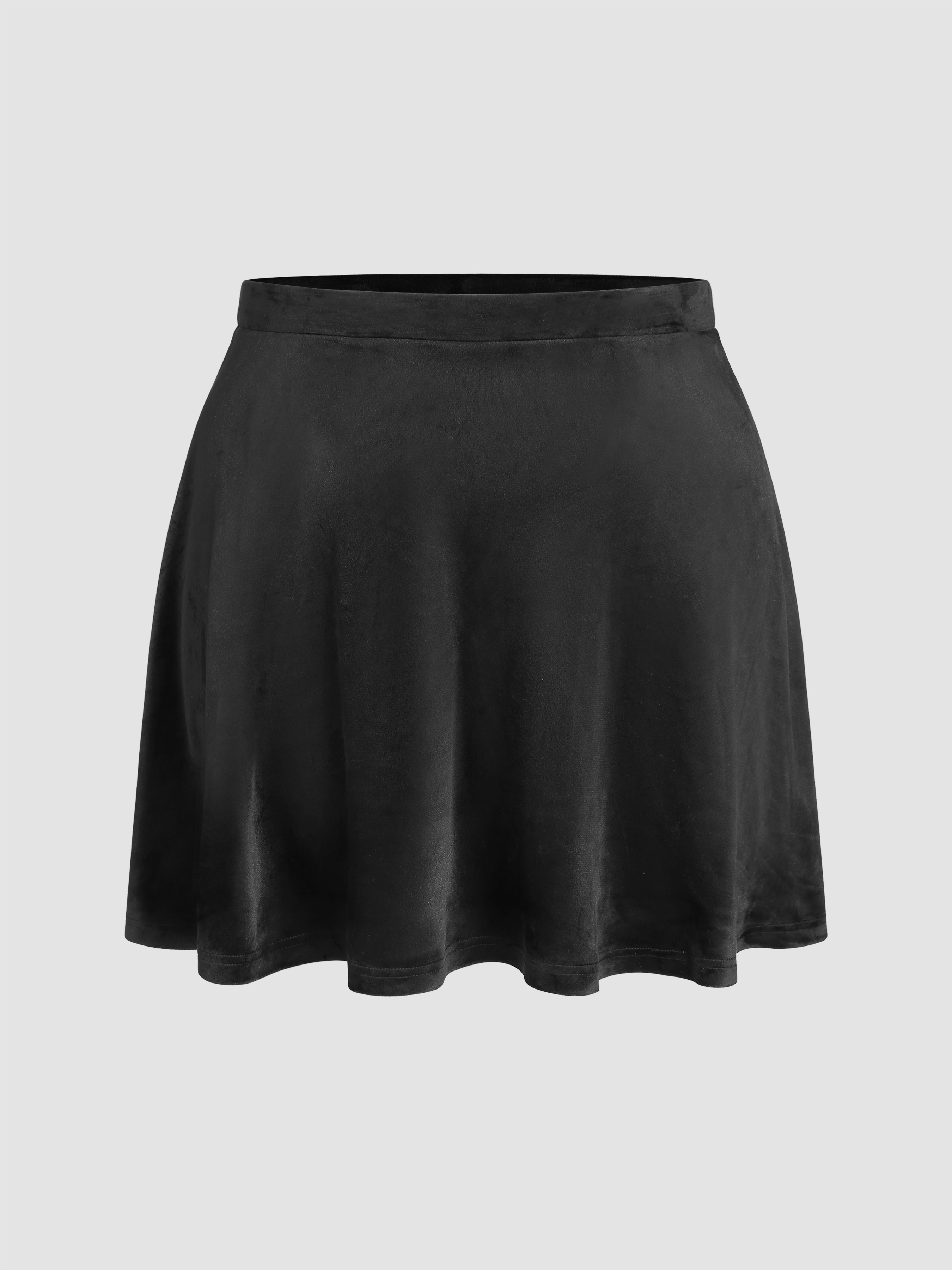 Velvet High Waist Solid Pleated Mini Skirt Curve Plus Cider