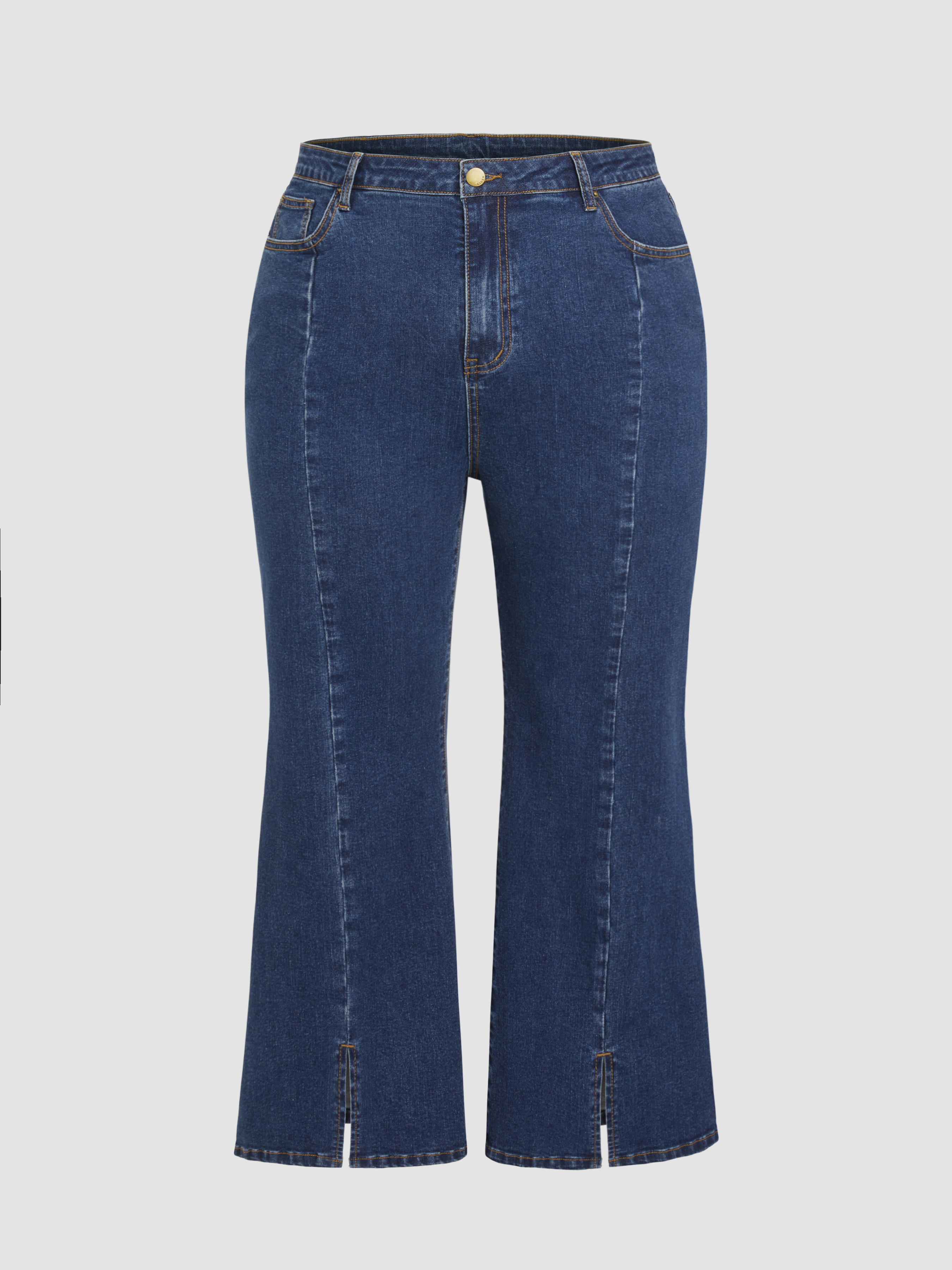 Mid Waist Solid Button Flared Jeans Curve Plus Cider