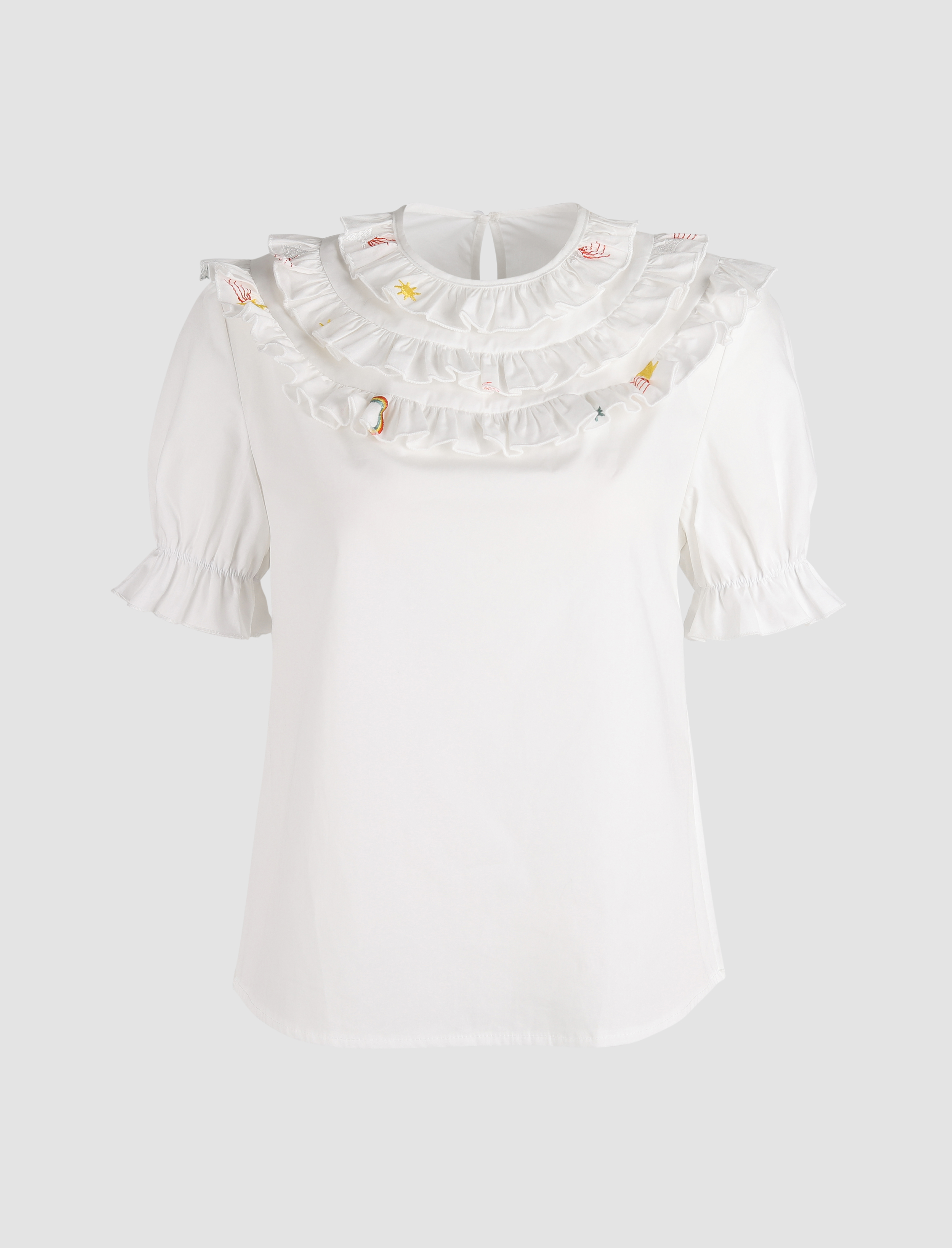Clown Collar Embroidery Blouse - Cider