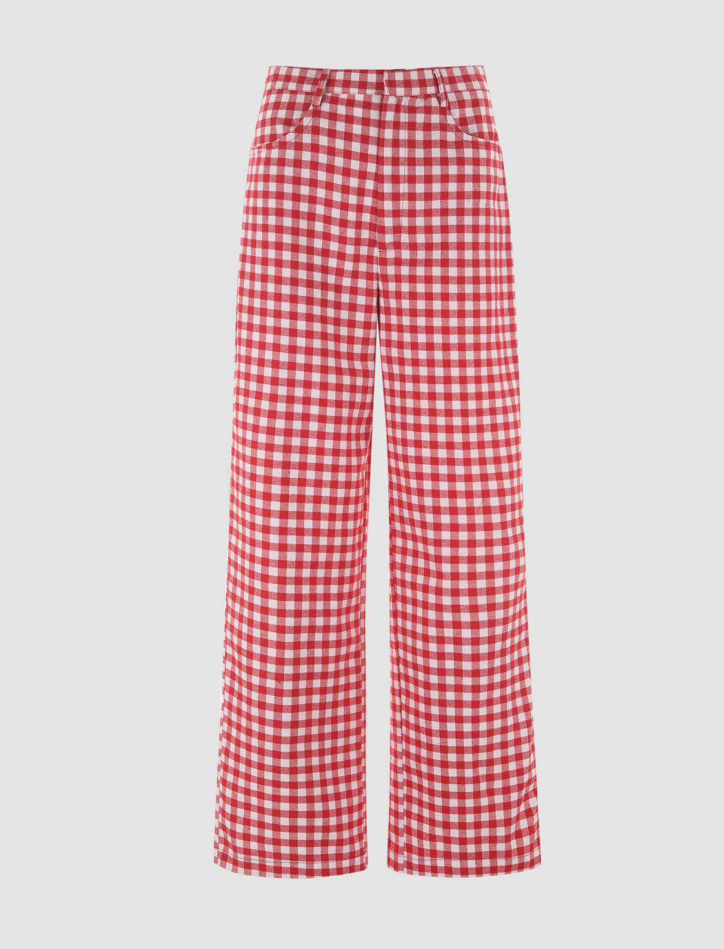 Pantalón estampado cuadros rojo y blanco