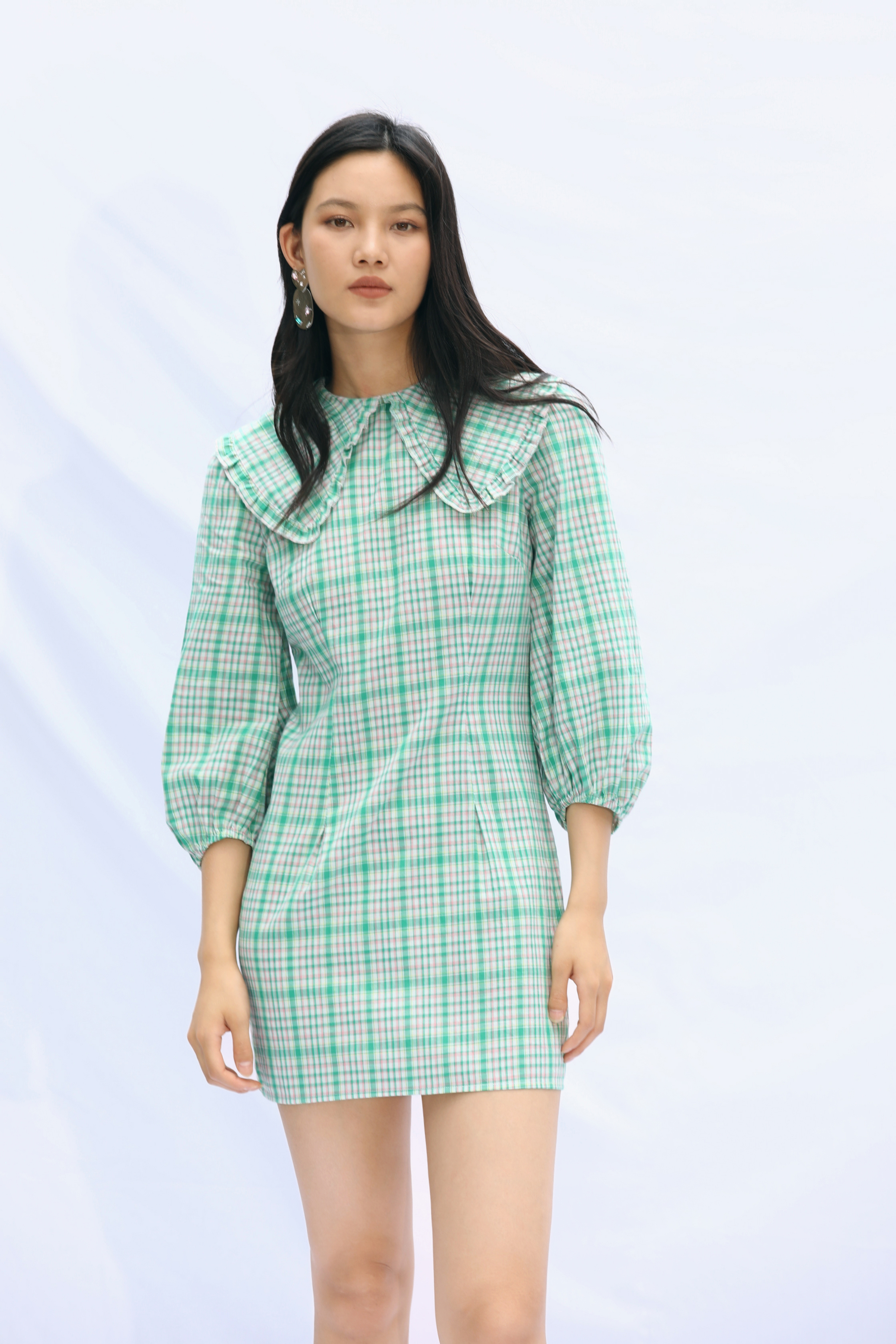 Green Check Mini Dress - Cider