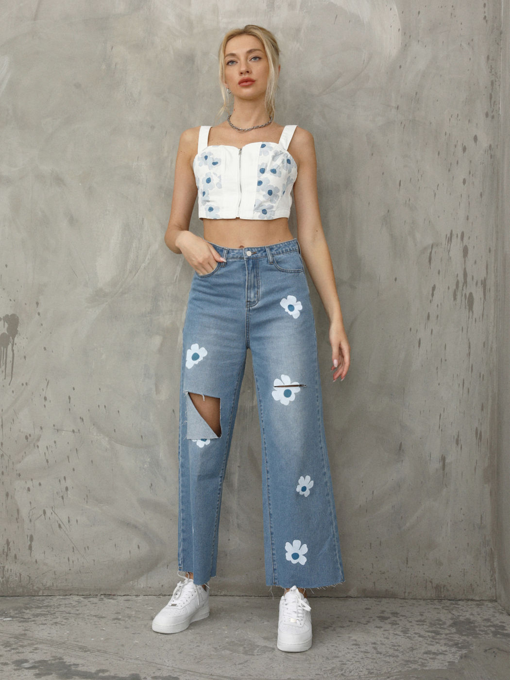 Weißes Blumen-Tanktop