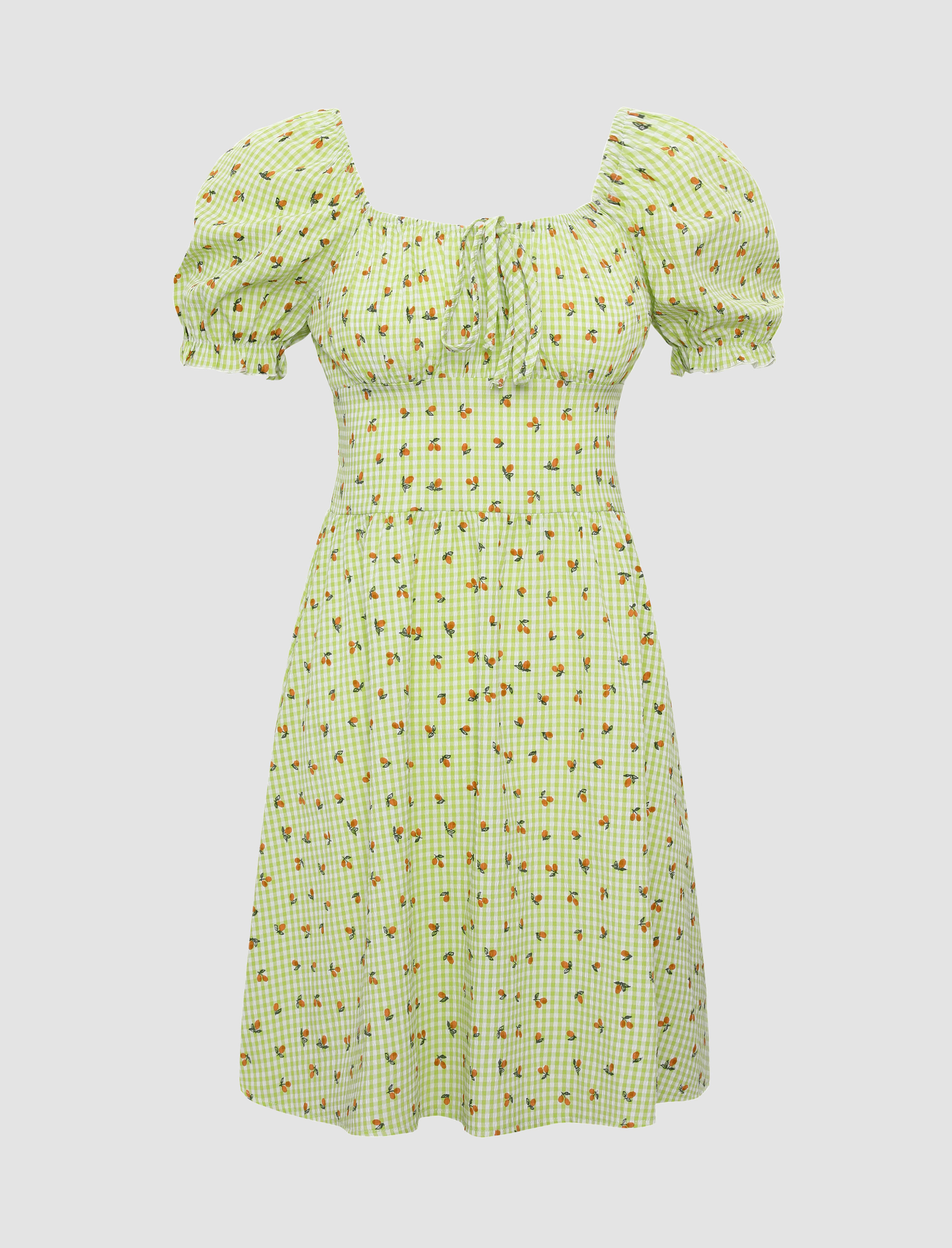 Green Check Floral Mini Dress - Cider