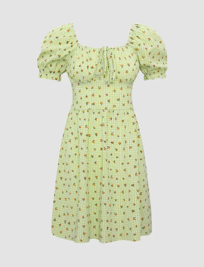 green check mini dress Rihoas Gingham Plaid Cotton Square Neck Mini Slip Dress main image 1