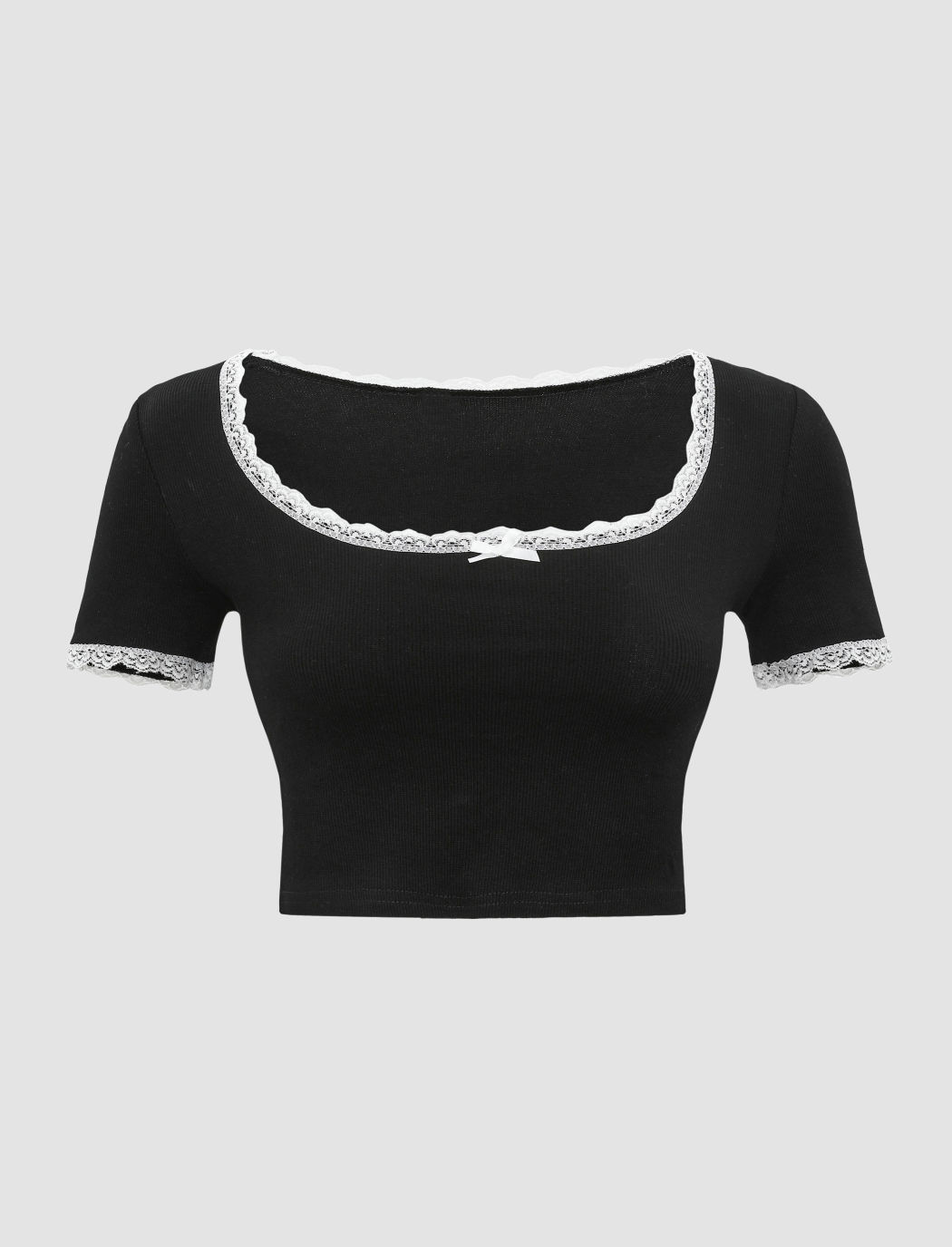 Schwarze Spitze Schleife Crop Top