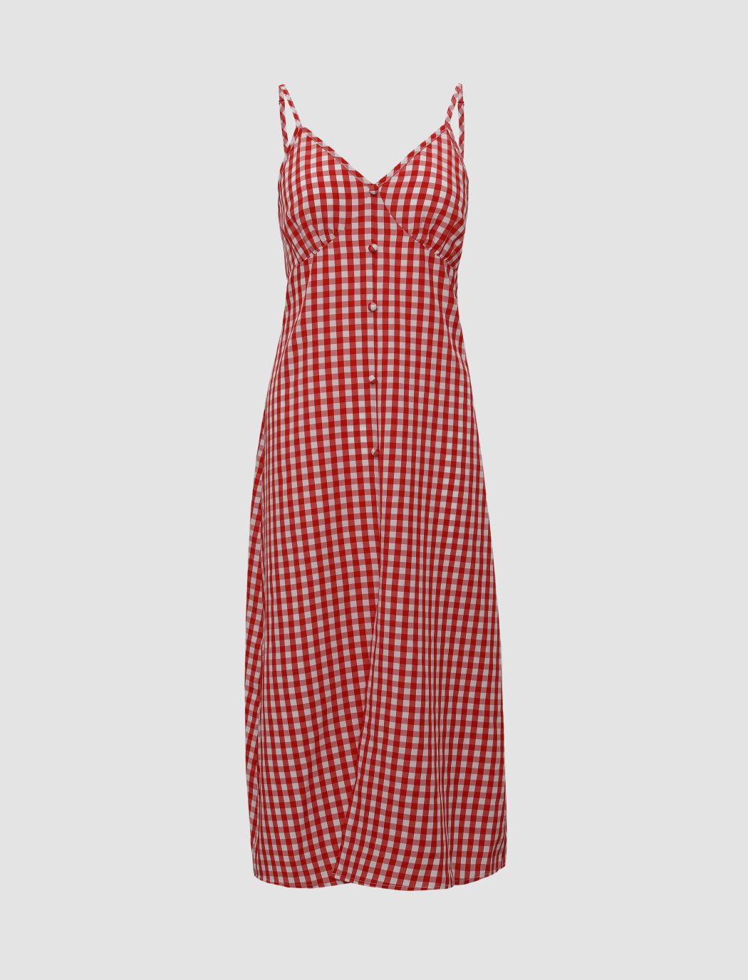 Rot kariertes Midikleid mit V-Ausschnitt