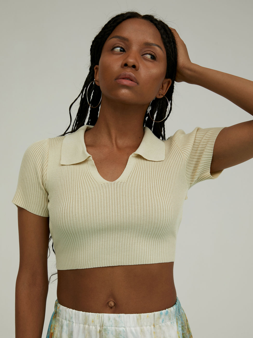 Geripptes Polo-Crop-Top