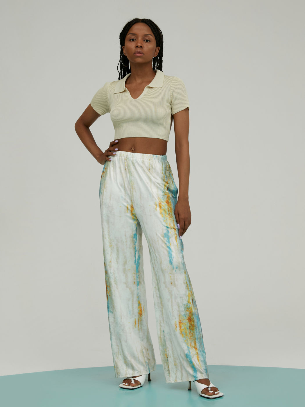 Geripptes Polo-Crop-Top