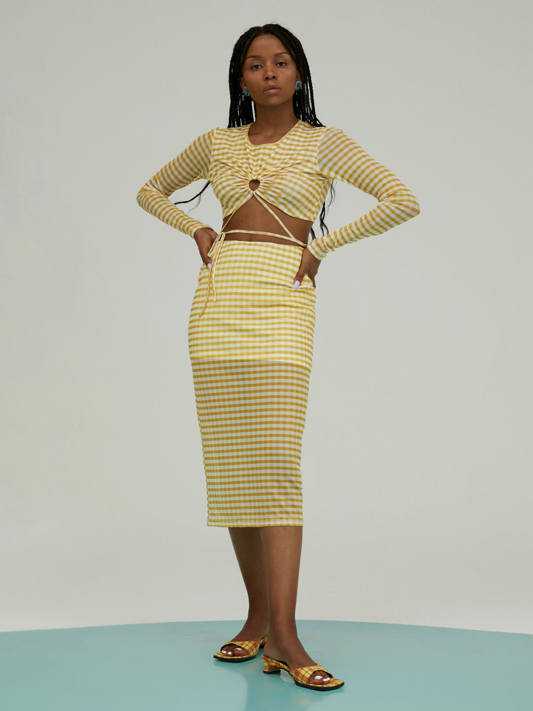 Check See Through Midi Skirt