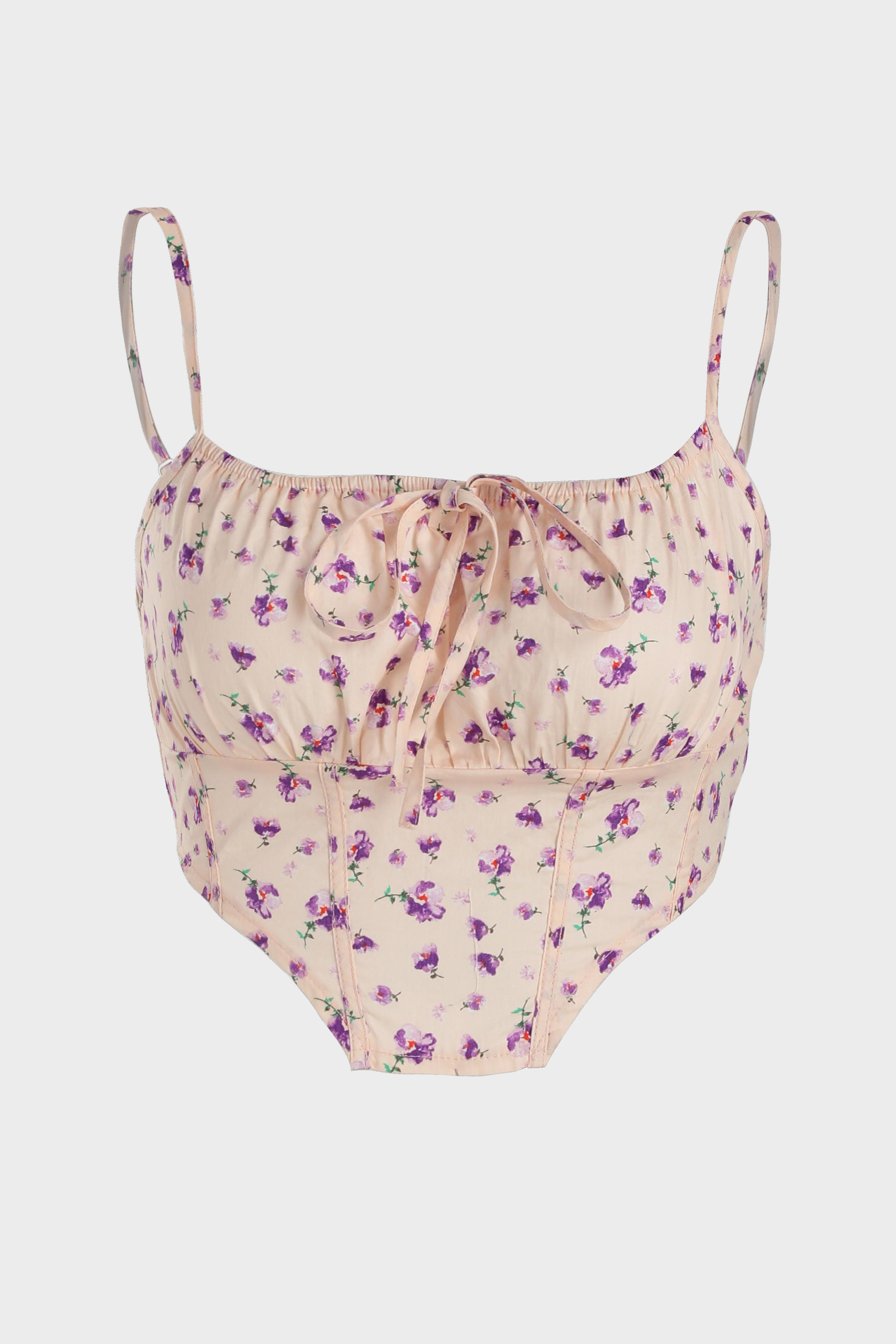 Retro Pastoral Floral Corset Top Cider