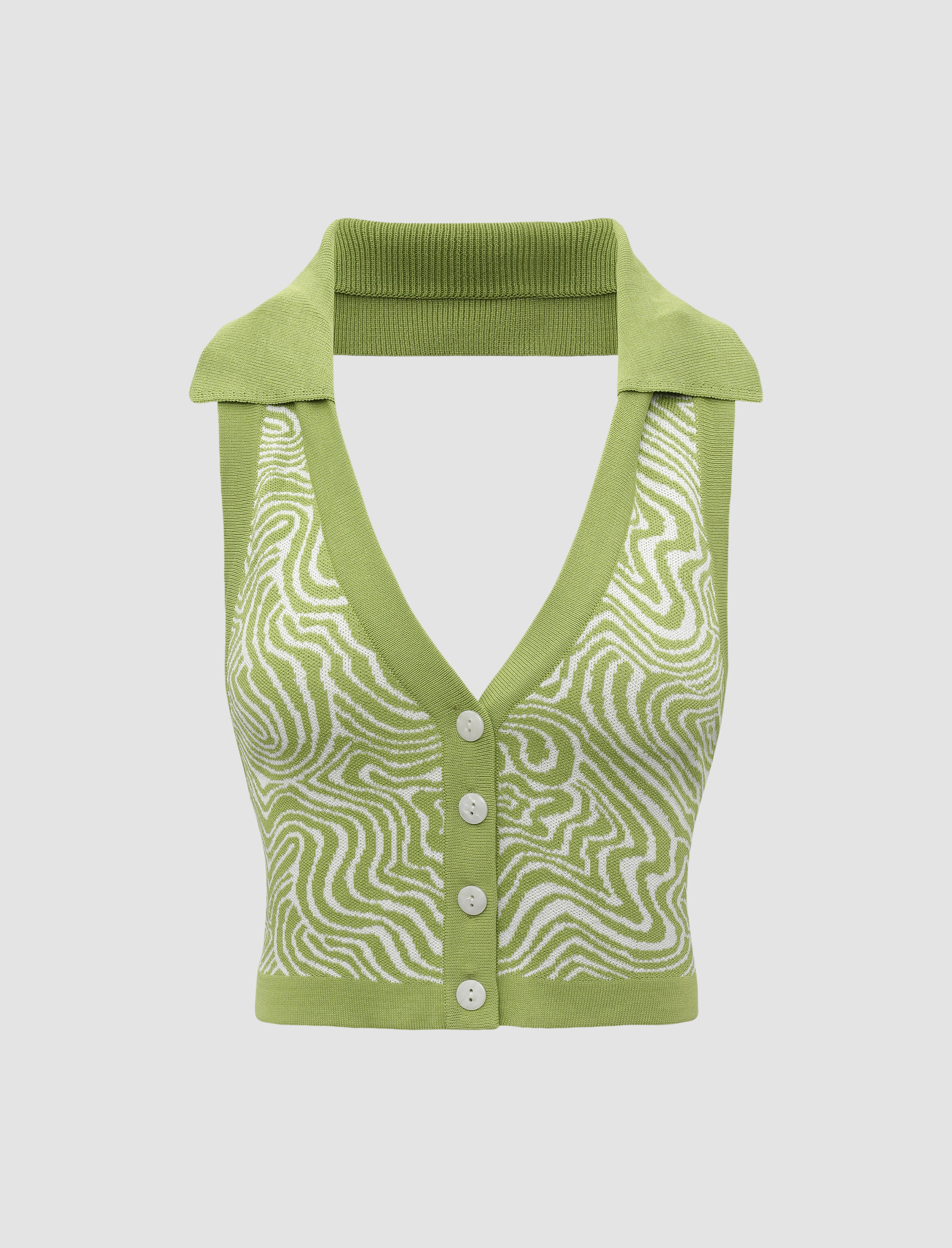 Sage Swirl Knit Collared Halter Top Cider