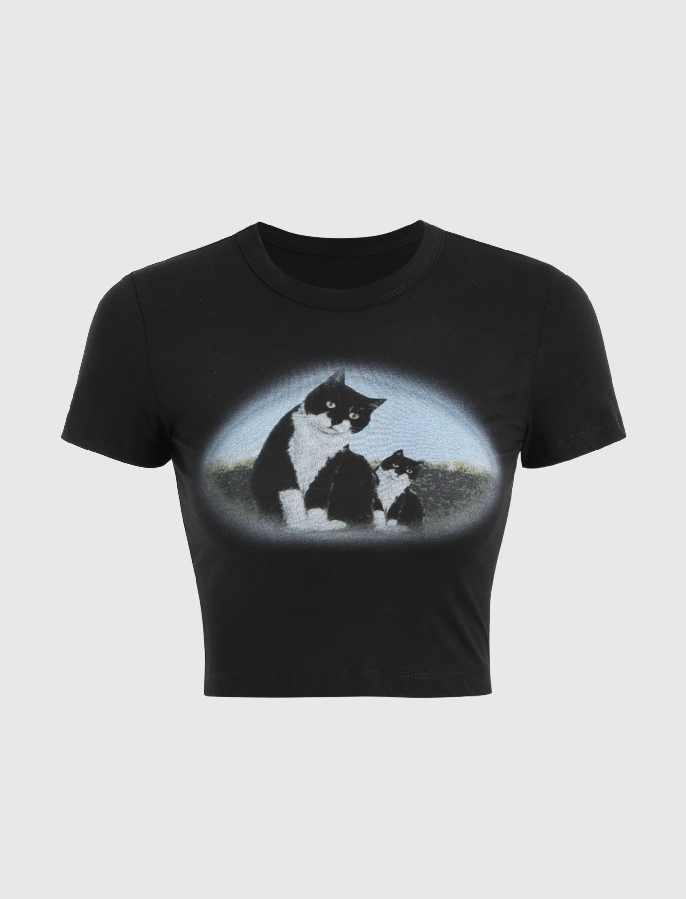 Cat Print Crop Shirt