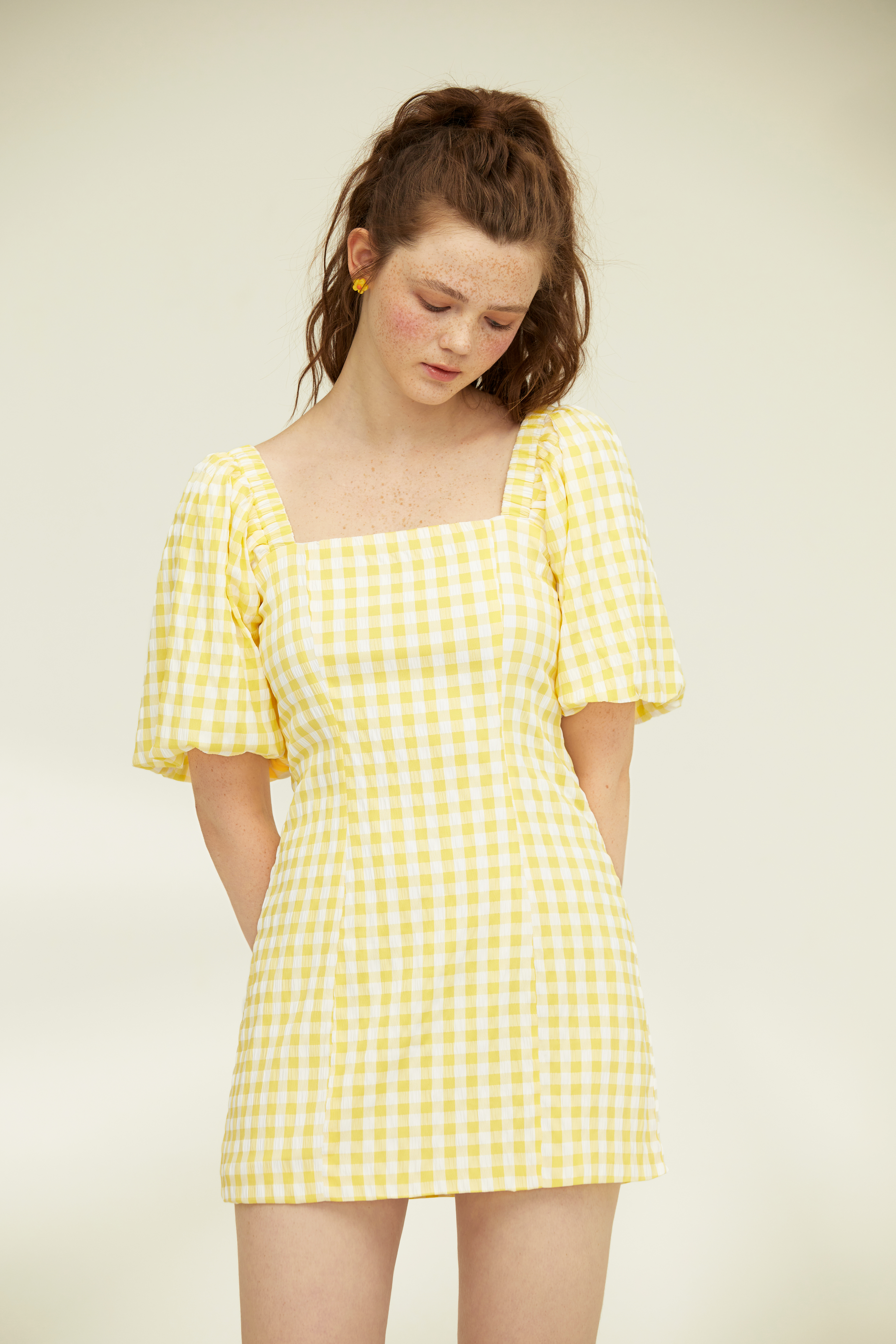スカート Puff Sleeve Pleated Dress CHECK 1623219895000-7zC3mK.jpg