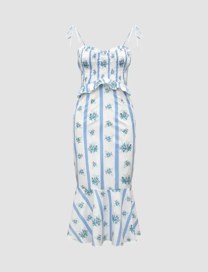 White Graduation Dresses Flower Print Mermaid Tail Maxi Dress White Graduation Dresses Flower Print Mermaid Tail Maxi Dress