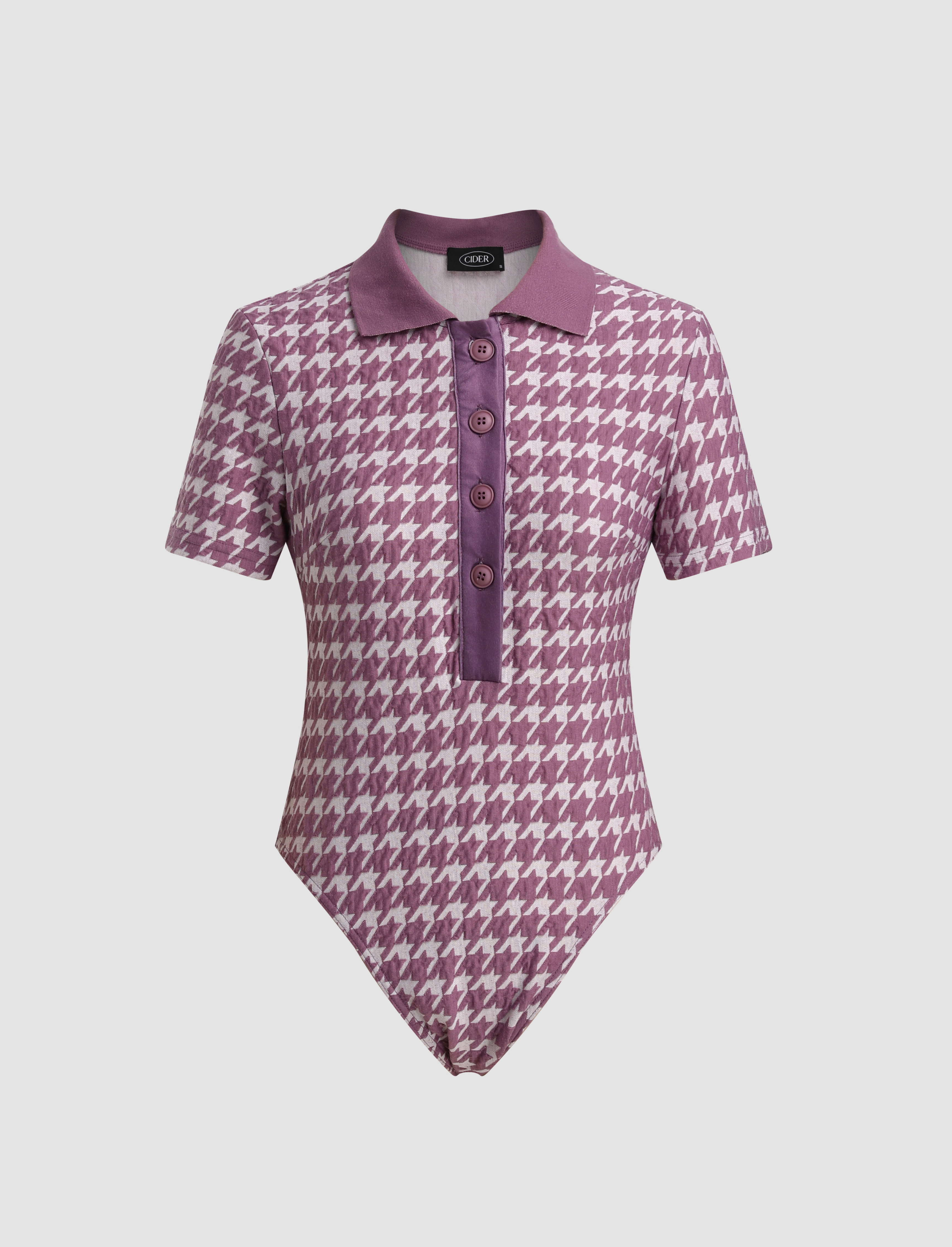 Houndstooth Collared Bodysuit Cider