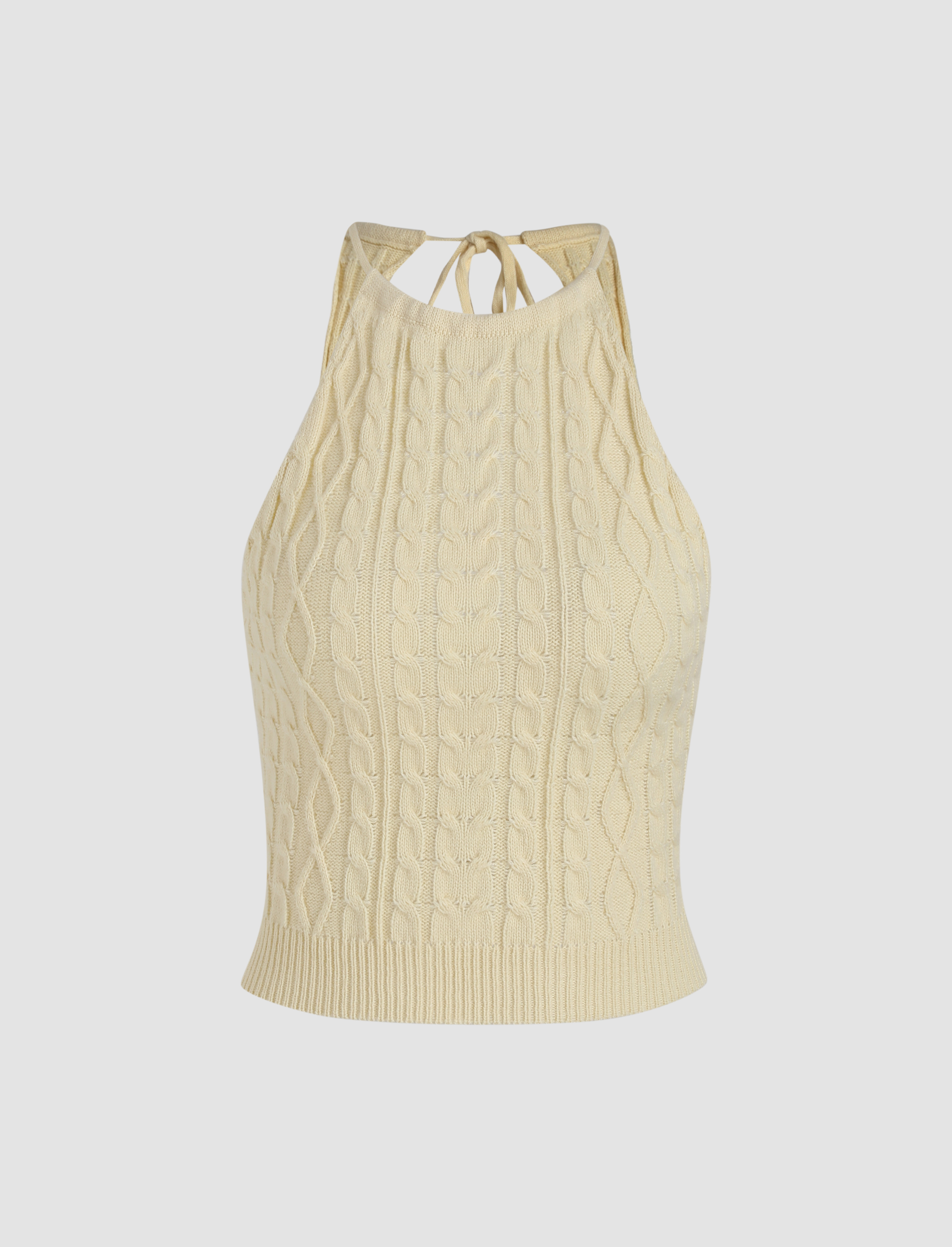 Twisted Rope Knitted Halter Top - Cider