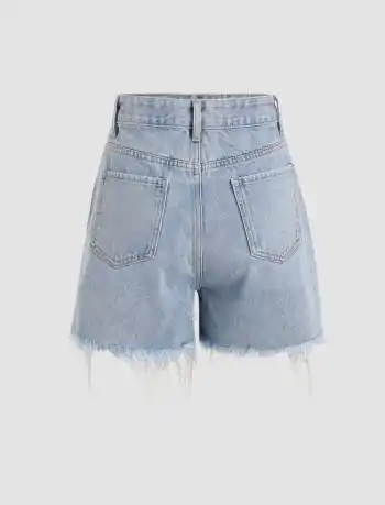 Diamant Quasten Zerrissene Denim Shorts